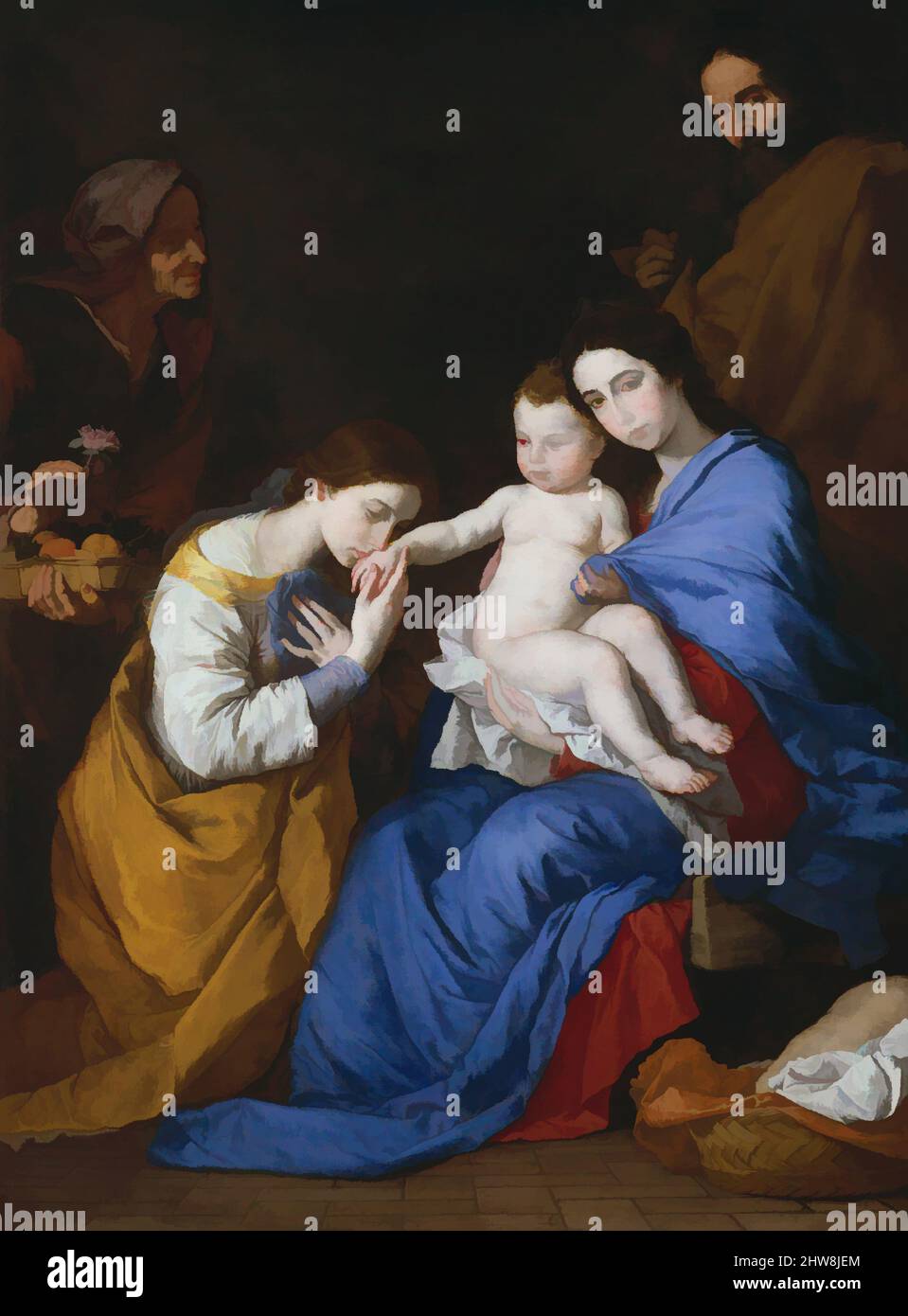 Kunst inspiriert von der Heiligen Familie mit den Heiligen Anne und Katharina von Alexandria, 1648, Öl auf Leinwand, 82 1/2 x 60 3/4 cm (209,6 x 154,3 cm), Gemälde, Jusepe de Ribera (Lo Spagnoletto genannt) (Spanisch, Játiva 1591–1652 Neapel), Spanisch als Geburtshelferin, lebte Ribera sein ganzes Erwachsenenleben in klassischen Werken, die von Artotop mit einem Schuss Moderne modernisiert wurden. Formen, Farbe und Wert, auffällige visuelle Wirkung auf Kunst. Emotionen durch Freiheit von Kunstwerken auf zeitgemäße Weise. Eine zeitlose Botschaft, die eine wild kreative neue Richtung verfolgt. Künstler, die sich dem digitalen Medium zuwenden und die Artotop NFT erschaffen Stockfoto