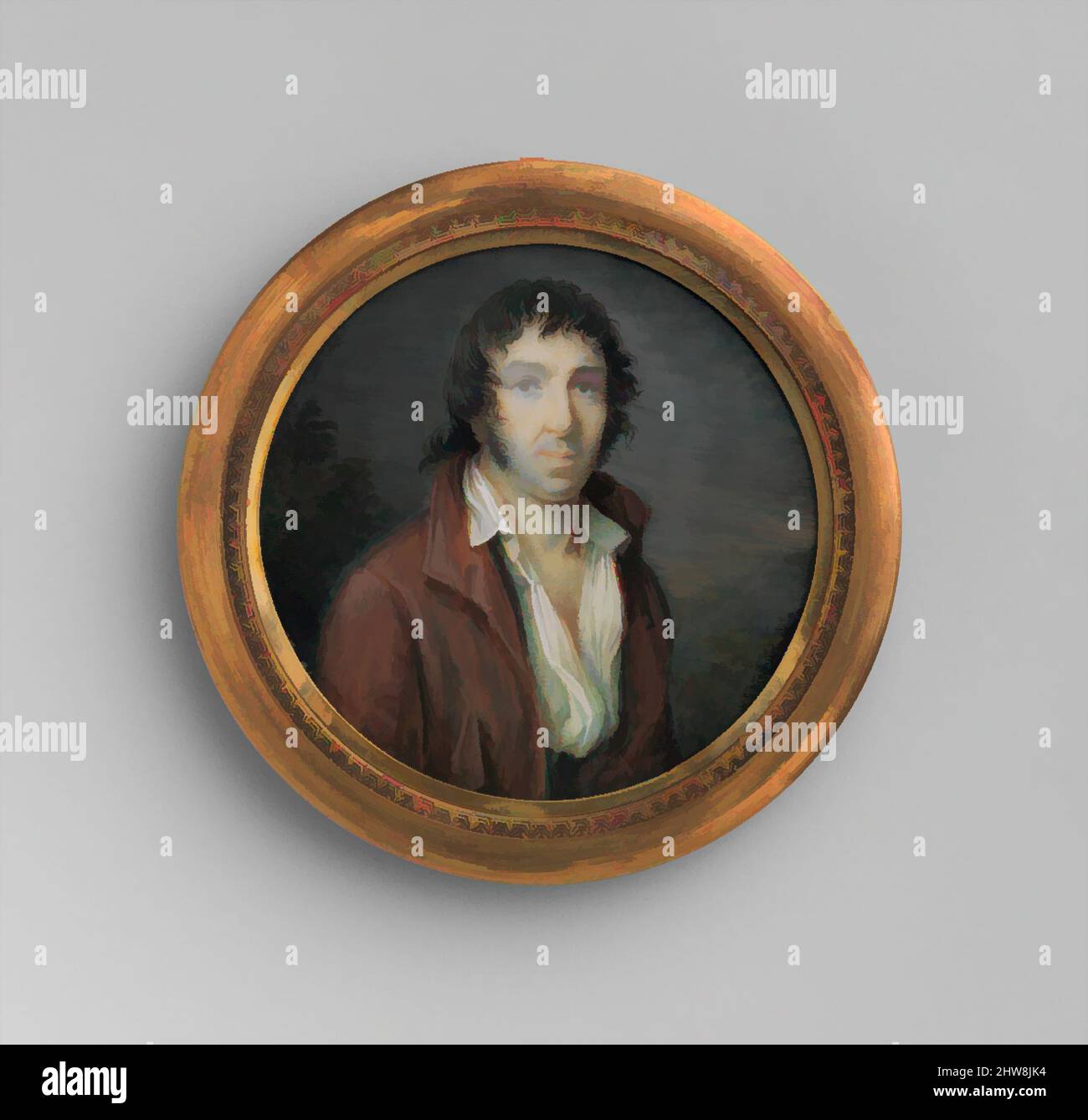 Kunst inspiriert von Portrait of a man, Elfenbein, Durchmesser 2 5/8 Zoll (70 mm), Miniaturen, zugeschrieben Jean-Baptiste Sambat (französisch, ca. 1760–1827, von Artotop modernisierte klassische Werke mit einem Schuss Moderne. Formen, Farbe und Wert, auffällige visuelle Wirkung auf Kunst. Emotionen durch Freiheit von Kunstwerken auf zeitgemäße Weise. Eine zeitlose Botschaft, die eine wild kreative neue Richtung verfolgt. Künstler, die sich dem digitalen Medium zuwenden und die Artotop NFT erschaffen Stockfoto