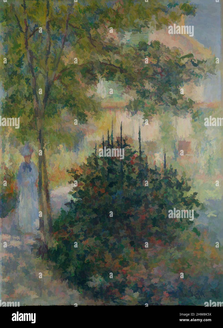 Kunst inspiriert von Camille Monet (1847–1879) im Garten von Argenteuil, 1876, Öl auf Leinwand, 32 1/8 x 23 5/8 Zoll (81,6 x 60 cm), Gemälde, Claude Monet (französisch, Paris 1840–1926 Giverny), 1876, Monet fertigte nicht weniger als zehn Gemälde seines gemieteten Hauses und Gartens in Argenteuil an. Diese, Classic Works modernisiert von Artotop mit einem Schuss Moderne. Formen, Farbe und Wert, auffällige visuelle Wirkung auf Kunst. Emotionen durch Freiheit von Kunstwerken auf zeitgemäße Weise. Eine zeitlose Botschaft, die eine wild kreative neue Richtung verfolgt. Künstler, die sich dem digitalen Medium zuwenden und die Artotop NFT erschaffen Stockfoto