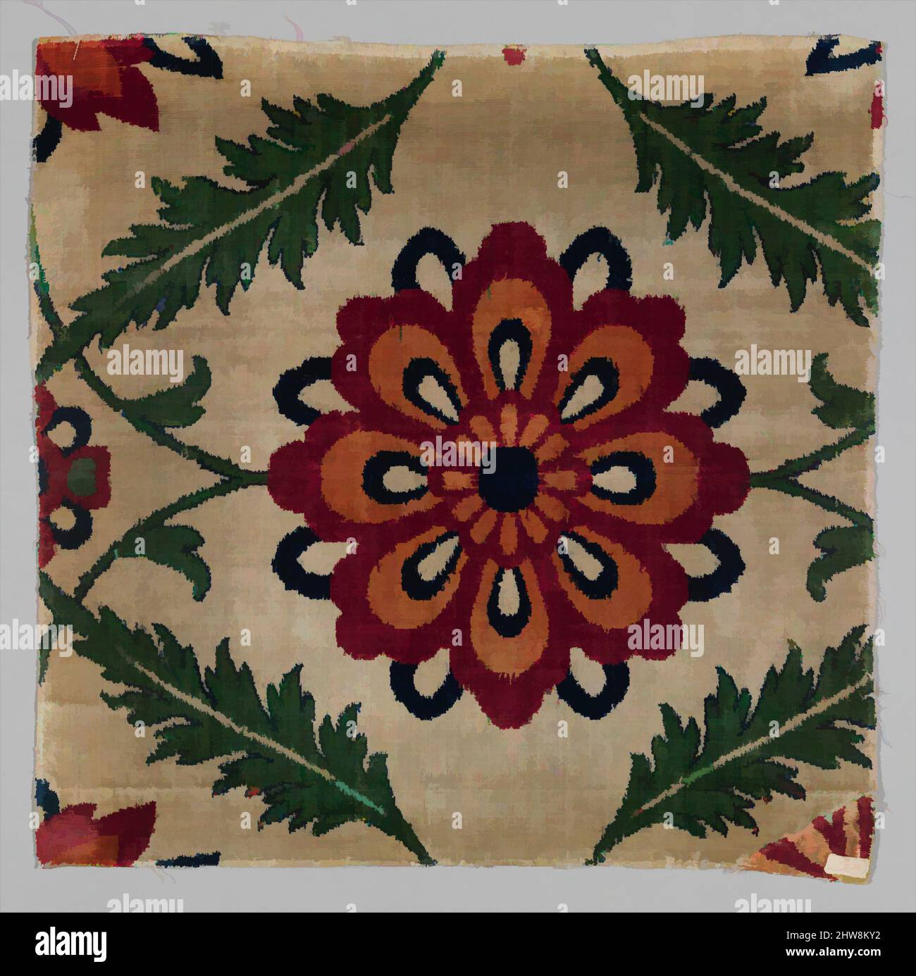 Kunst, inspiriert von Fragment eines weißen Samtteppich, 17.. Jahrhundert, zugeschrieben Indien, Seide, Leinen; Samt geschnitten, Textil: H. 14 Zoll (35,6 cm), Textilien-Gewebte, Teppiche aus Blumen und Reben, die auf neutralen Hintergründen angeordnet sind, wurden in großer Zahl während der Regierungszeit von produziert, Classic Works, die von Artotop mit einem Schuss Moderne modernisiert wurden. Formen, Farbe und Wert, auffällige visuelle Wirkung auf Kunst. Emotionen durch Freiheit von Kunstwerken auf zeitgemäße Weise. Eine zeitlose Botschaft, die eine wild kreative neue Richtung verfolgt. Künstler, die sich dem digitalen Medium zuwenden und die Artotop NFT erschaffen Stockfoto