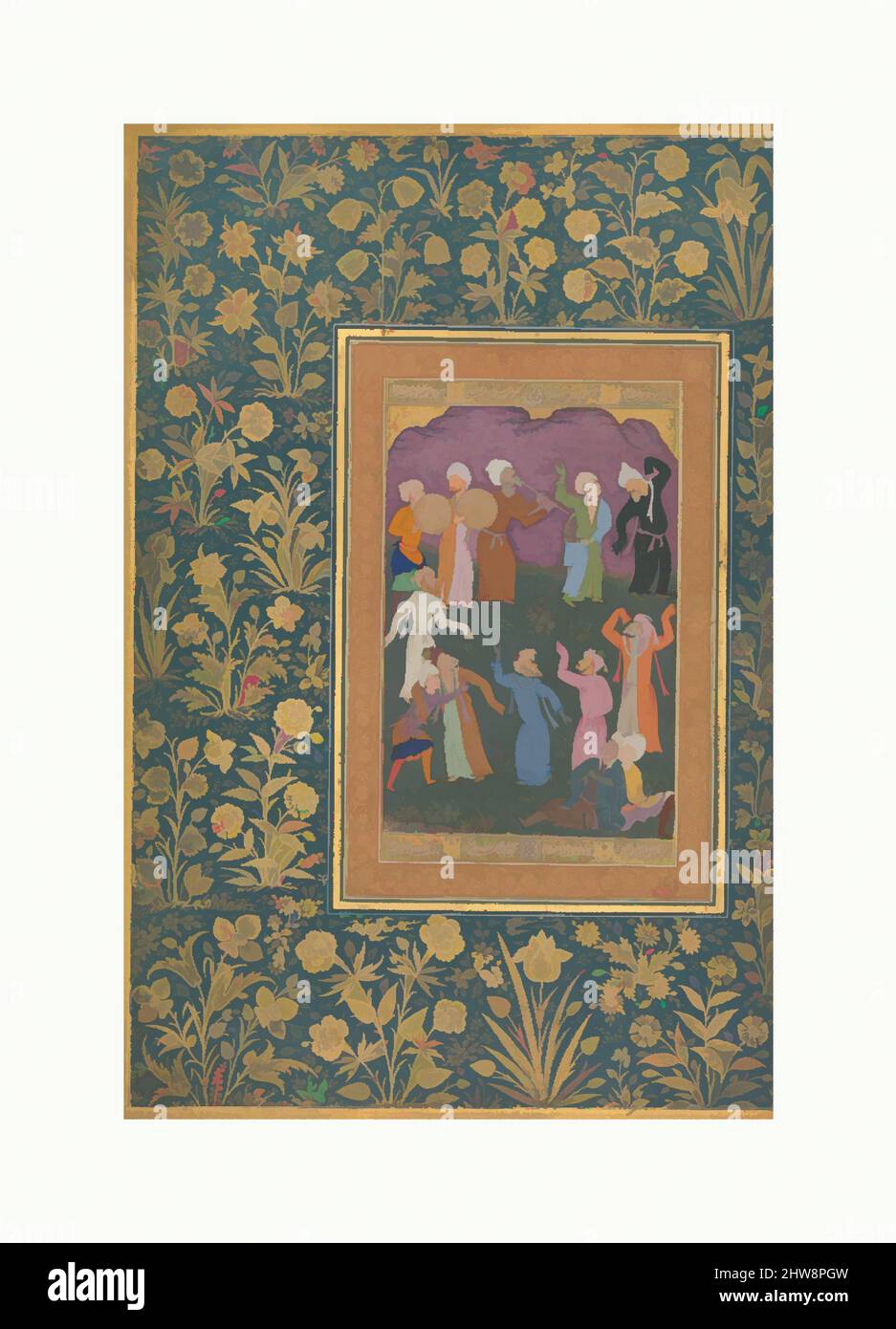 Kunst inspiriert von Dancing Dervishes', Folio aus dem Shah Jahan Album, recto: Ca. 1610; verso: Ca. 1530–50, Indien zugeschrieben, Tinte, opakes Aquarell und Gold auf Papier, H. 15 3/16 Zoll (38,6 cm), Codices, das „Emperor’s Album“, zu dem dieses Folio gehört, wurde für Kaiser angefertigt, klassische Werke, die von Artotop mit einem Schuss Modernität modernisiert wurden. Formen, Farbe und Wert, auffällige visuelle Wirkung auf Kunst. Emotionen durch Freiheit von Kunstwerken auf zeitgemäße Weise. Eine zeitlose Botschaft, die eine wild kreative neue Richtung verfolgt. Künstler, die sich dem digitalen Medium zuwenden und die Artotop NFT erschaffen Stockfoto