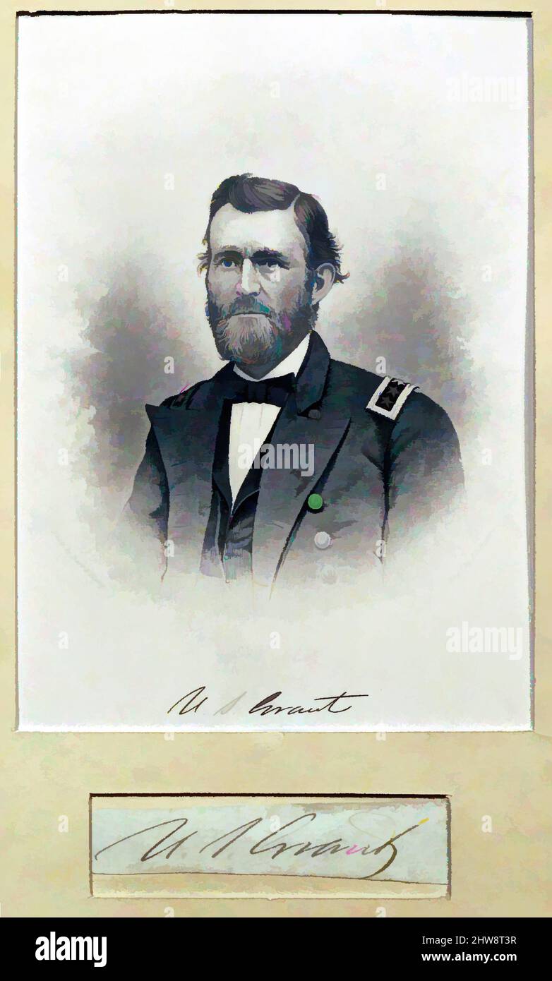 Kunst inspiriert von Portrait of U. S. Grant, Ende 19. Jahrhundert, Gravur, Blatt: 11 7/8 x 9 3/8 Zoll, Drucke, John Chester Buttre (Amerikaner, Auburn, New York 1821–1893 Ridgewood, New York), nach der Fotografie von Barr & Young, Klassische Werke, die von Artotop mit einem Schuss Moderne modernisiert wurden. Formen, Farbe und Wert, auffällige visuelle Wirkung auf Kunst. Emotionen durch Freiheit von Kunstwerken auf zeitgemäße Weise. Eine zeitlose Botschaft, die eine wild kreative neue Richtung verfolgt. Künstler, die sich dem digitalen Medium zuwenden und die Artotop NFT erschaffen Stockfoto