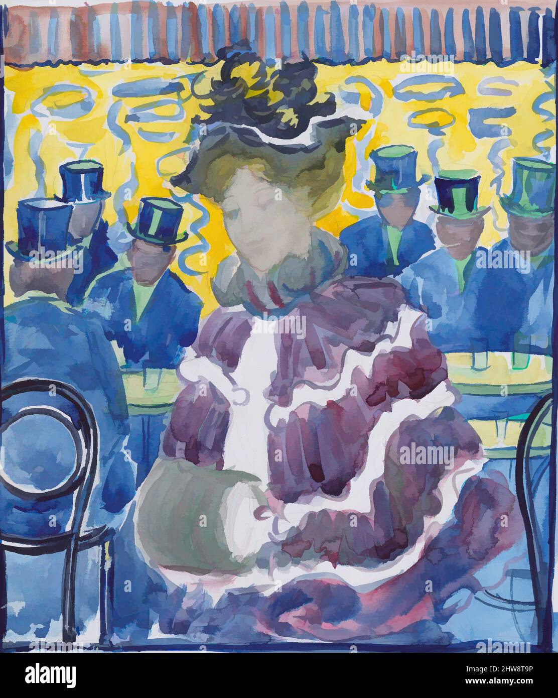 Kunst inspiriert vom großen Boston Public Garden Skizzenbuch: Eine Frau, die an einem Café vorbeikommt, 1895–97, Recto: Aquarell über Bleistift, umrandet mit einer geraden Kante in Bleistift und Freihand-Aquarell, 14 1/8 x 11 3/16 Zoll (35,8 x 28,4 cm), Zeichnungen, Maurice Brazil Prendergast (Amerikaner, St. John's, Klassische Werke, die von Artotop mit einem Schuss Moderne modernisiert wurden. Formen, Farbe und Wert, auffällige visuelle Wirkung auf Kunst. Emotionen durch Freiheit von Kunstwerken auf zeitgemäße Weise. Eine zeitlose Botschaft, die eine wild kreative neue Richtung verfolgt. Künstler, die sich dem digitalen Medium zuwenden und die Artotop NFT erschaffen Stockfoto