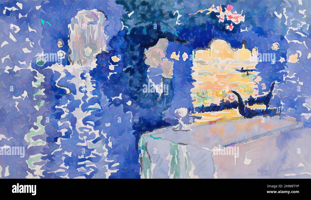 Von Venedig inspirierte Kunst: Nacht des Erlöserfestes, 1903, Aquarell über Bleistift auf weißem Gewebspapier, 5 1/2 x 9 9/16 Zoll (14 x 24,3 cm), Zeichnungen, Henri-Edmond Cross (Henri-Edmond Delacroix) (französisch, Douai 1856–1910 Saint-Clair), während er mit seinen von Artotop modernisierten Klassischen Werken mit einem Schuss Moderne zusammenarbeitete und reiste. Formen, Farbe und Wert, auffällige visuelle Wirkung auf Kunst. Emotionen durch Freiheit von Kunstwerken auf zeitgemäße Weise. Eine zeitlose Botschaft, die eine wild kreative neue Richtung verfolgt. Künstler, die sich dem digitalen Medium zuwenden und die Artotop NFT erschaffen Stockfoto