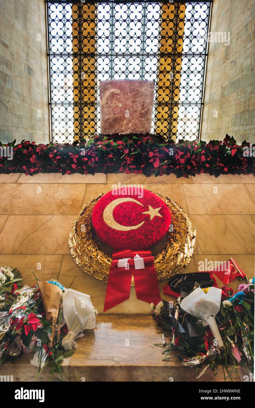 Ankara, Türkei - 10. November 2021: Atatürks Mausoleum in Anitkabir. Redaktionelle Aufnahme in Ankara. Stockfoto