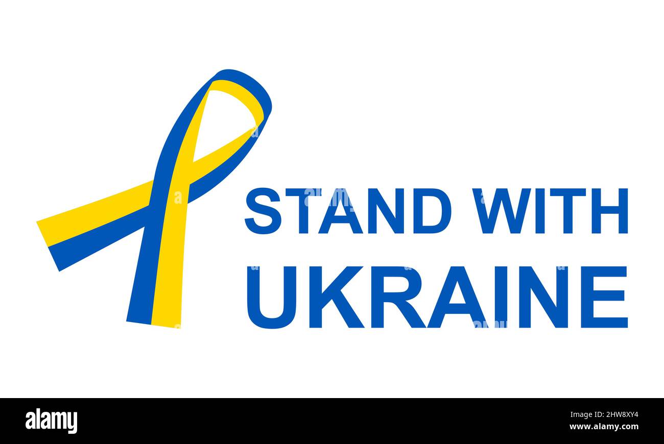 Ribbon Grafiken in Ukraine Flagge Farben isoliert auf weißem Hintergrund. Krieg beenden. Stock Vektor