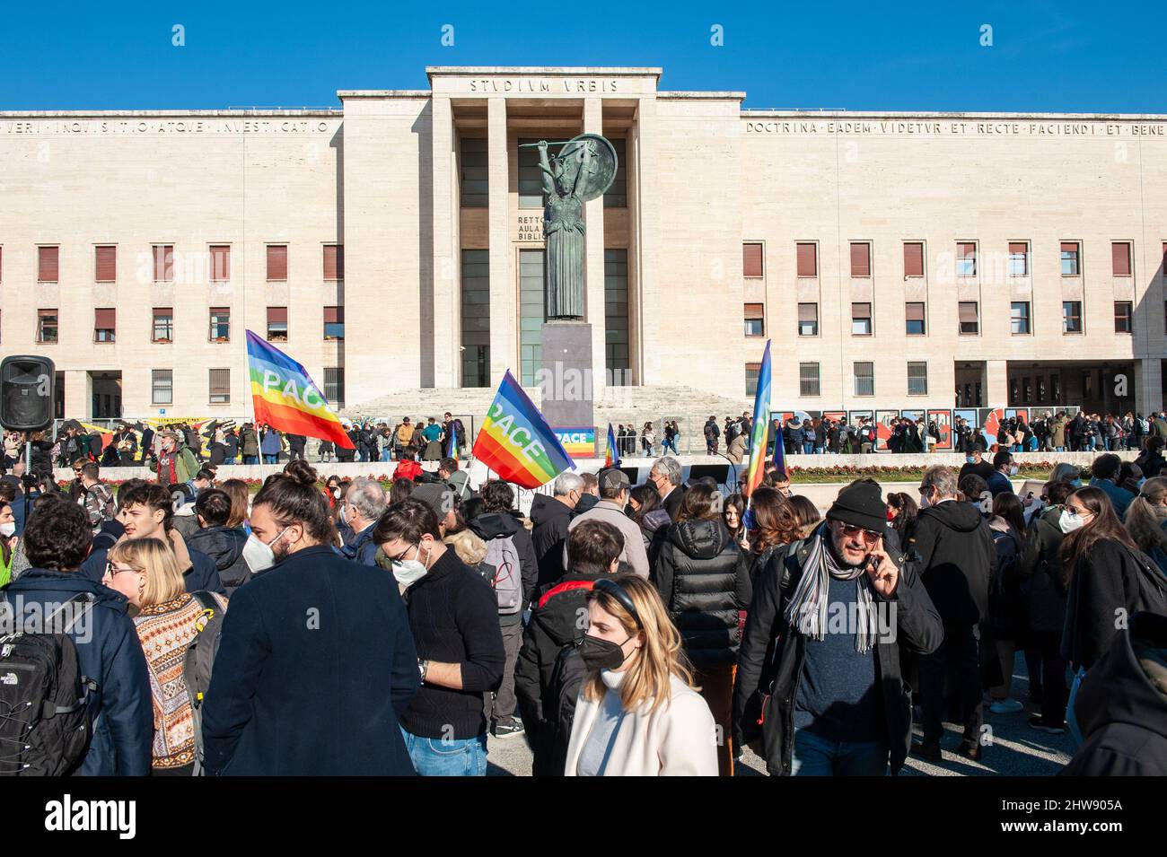 Rom, Italien 02/03/2022: Peace Mob for Ucraina, La Sapienza Public University. © Andrea Sabbadini Stockfoto