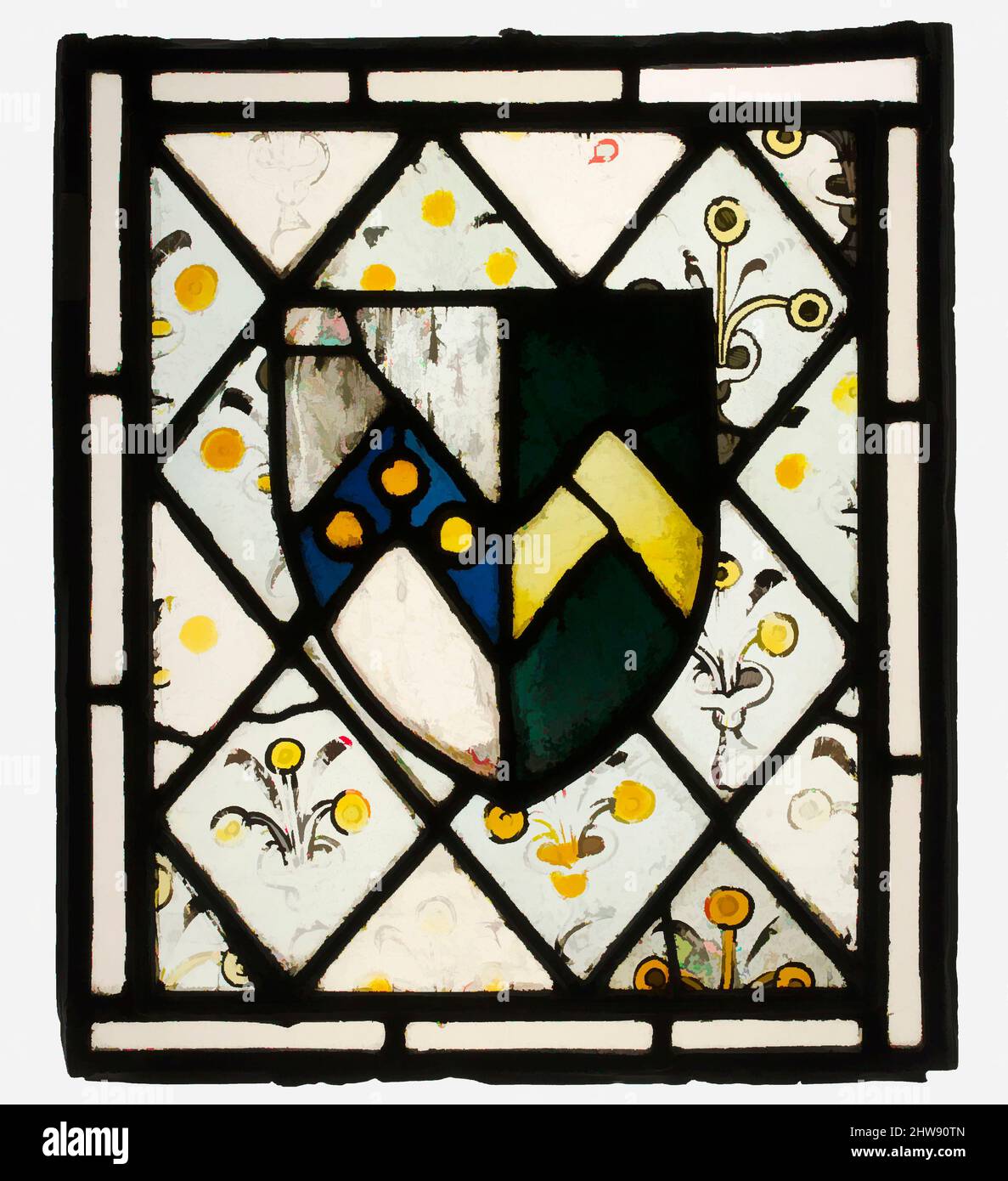 Kunst inspiriert von Glasmalerei mit Wappentier von Johnson, ca. 1500, britisch, Glasmalerei, 14- 3/4, 12- 3/4 in, Die von Artotop mit Glasmalerei modernisierten Classic Works mit einem Hauch von Modernität. Formen, Farbe und Wert, auffällige visuelle Wirkung auf Kunst. Emotionen durch Freiheit von Kunstwerken auf zeitgemäße Weise. Eine zeitlose Botschaft, die eine wild kreative neue Richtung verfolgt. Künstler, die sich dem digitalen Medium zuwenden und die Artotop NFT erschaffen Stockfoto