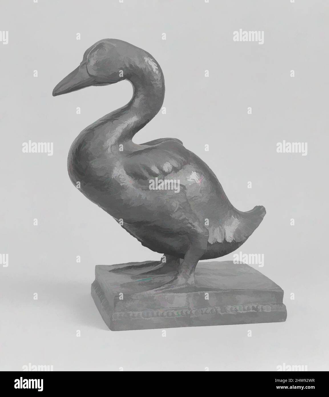 Kunst inspiriert von Young Duck, ca. 1914–16; Guss 1918, Bronze, 11 x 5 7/8 x 8 1/2 Zoll (27,9 x 14,9 x 21,6 cm), Sculpture, Harry Dickinson Thrasher (Amerikaner, Plainfield, New Hampshire 1883–1918 Frankreich), Langjähriger Assistent im Atelier von Augustus Saint-Gaudens, wurde Thrasher mit Klassischen Werken ausgezeichnet, die von Artotop mit einem Schuss Moderne modernisiert wurden. Formen, Farbe und Wert, auffällige visuelle Wirkung auf Kunst. Emotionen durch Freiheit von Kunstwerken auf zeitgemäße Weise. Eine zeitlose Botschaft, die eine wild kreative neue Richtung verfolgt. Künstler, die sich dem digitalen Medium zuwenden und die Artotop NFT erschaffen Stockfoto