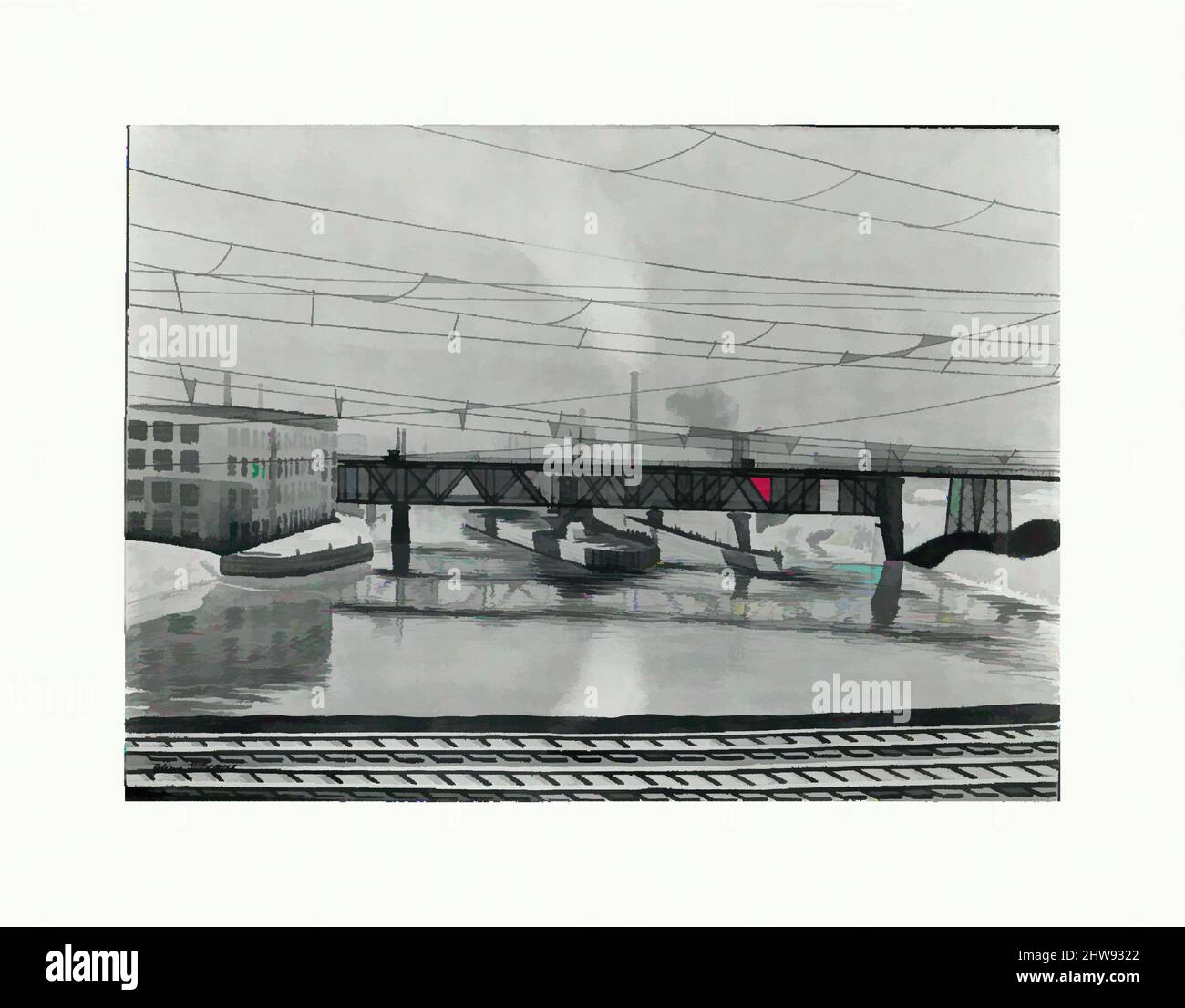 Kunst inspiriert von Gray Morning (Graysferry Ave. Bridge), ca. 1939, Aquarell auf Papier, H. 20-7/8, W. 29-1/2 Zoll, Zeichnungen, Glenn Stuart Pearce (Amerikaner, 1909–1986, Klassisches Werk, das von Artotop mit einem Schuss Modernität modernisiert wurde. Formen, Farbe und Wert, auffällige visuelle Wirkung auf Kunst. Emotionen durch Freiheit von Kunstwerken auf zeitgemäße Weise. Eine zeitlose Botschaft, die eine wild kreative neue Richtung verfolgt. Künstler, die sich dem digitalen Medium zuwenden und die Artotop NFT erschaffen Stockfoto