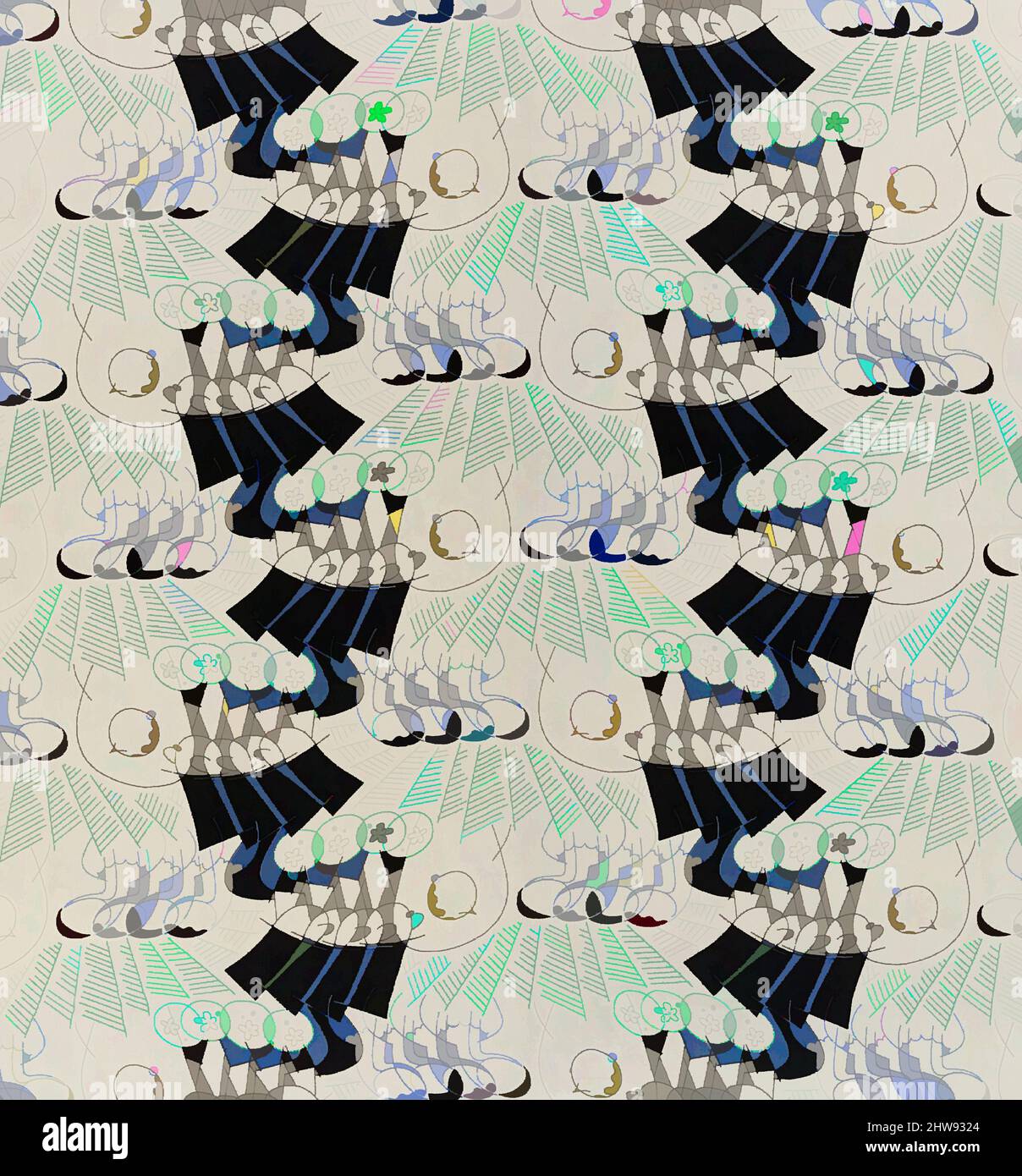 Kunst inspiriert von Americana Print: Gentlemen Prefer Blondes' Textile, 1925, bedruckte Seide, 37 3/4 x 29 cm (95,9 x 73,7 cm), Textildruck, Klassisches Werk, modernisiert von Artotop mit einem Schuss Modernität. Formen, Farbe und Wert, auffällige visuelle Wirkung auf Kunst. Emotionen durch Freiheit von Kunstwerken auf zeitgemäße Weise. Eine zeitlose Botschaft, die eine wild kreative neue Richtung verfolgt. Künstler, die sich dem digitalen Medium zuwenden und die Artotop NFT erschaffen Stockfoto