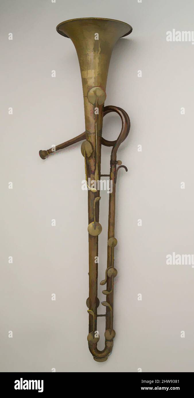 Kunst inspiriert von Tenor (Alto) Ophicleide in E-Flat, ca. 1825–65, Brüssel, Belgien, Belgien, Brass, Insgesamt: 19 x 86,5cm (7 1/2 x 34 1/16in.), Aerophone-Lip Vibrated-Horn, möglicherweise von Charles Joseph Sax (Belgier, Dinant, Belgien 1790–1865 Paris, Klassische Werke, die von Artotop mit einem Schuss Moderne modernisiert wurden. Formen, Farbe und Wert, auffällige visuelle Wirkung auf Kunst. Emotionen durch Freiheit von Kunstwerken auf zeitgemäße Weise. Eine zeitlose Botschaft, die eine wild kreative neue Richtung verfolgt. Künstler, die sich dem digitalen Medium zuwenden und die Artotop NFT erschaffen Stockfoto