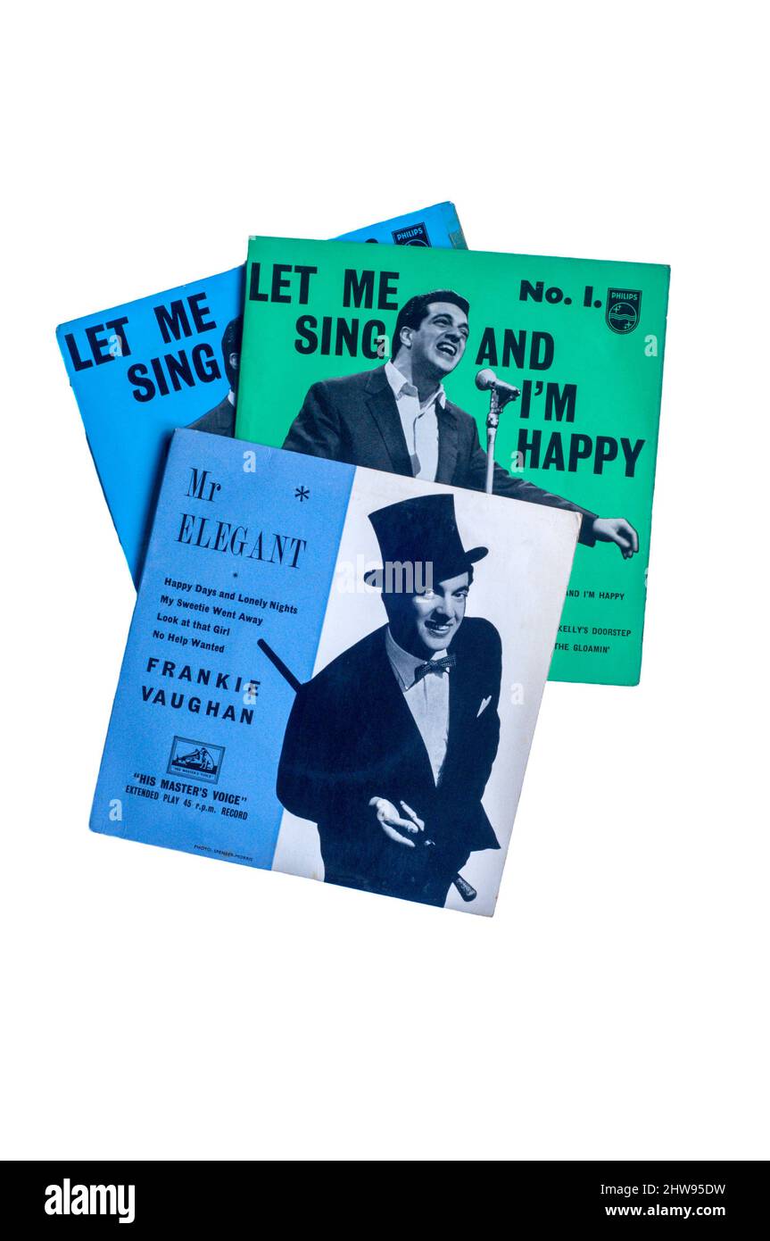 Eine Auswahl von Frankie Vaughan Platten, die Ende 1950s und Anfang 1960s veröffentlicht wurden. Stockfoto