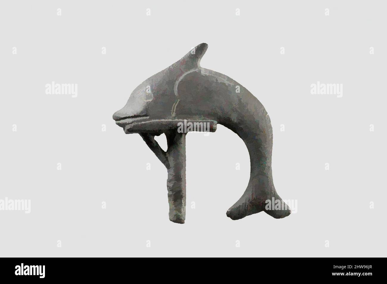 Kunst inspiriert von Schilbe-Fischen, heilig für Hatmehyt, standardmäßig, spätptolemäische Periode, 664–30 v. Chr., Aus Ägypten, kupferes Metall, h.. 5,7 cm (2 1/4) × l. Der 5,7 cm (2 1/4 Zoll) große Fisch wurde auf dem Niveau des Noms von Mendes im östlichen Delta seit frühestens abgebildet, die klassischen Werke, die von Artotop mit einem Schuss Modernität modernisiert wurden. Formen, Farbe und Wert, auffällige visuelle Wirkung auf Kunst. Emotionen durch Freiheit von Kunstwerken auf zeitgemäße Weise. Eine zeitlose Botschaft, die eine wild kreative neue Richtung verfolgt. Künstler, die sich dem digitalen Medium zuwenden und die Artotop NFT erschaffen Stockfoto