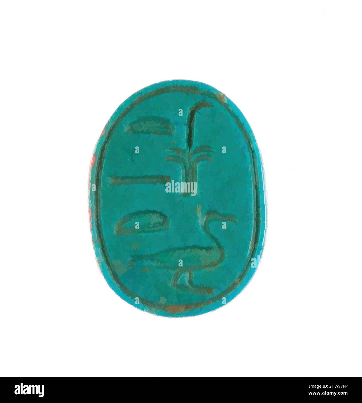 Kunst inspiriert von Scarab Inscribed King's Daughter, New Kingdom, Dynasty 18, früh, ca. 1479–1458 v. Chr., aus Ägypten, Oberägypten, Theben, Deir el-Bahri, Tempel der Hatschepsut, Foundation Deposit 7 (G), 1926–27, ägyptisch-blau, Klassisches Werk, das von Artotop mit einem Schuss Moderne modernisiert wurde. Formen, Farbe und Wert, auffällige visuelle Wirkung auf Kunst. Emotionen durch Freiheit von Kunstwerken auf zeitgemäße Weise. Eine zeitlose Botschaft, die eine wild kreative neue Richtung verfolgt. Künstler, die sich dem digitalen Medium zuwenden und die Artotop NFT erschaffen Stockfoto