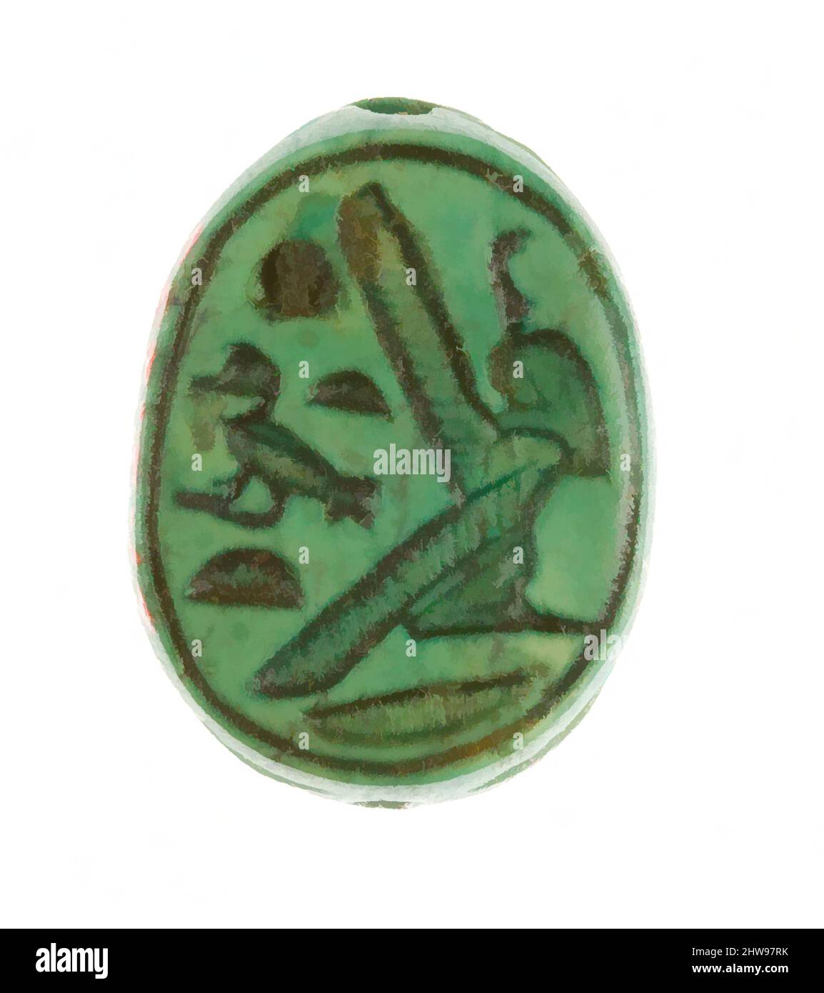 Kunst inspiriert von Scarab Inscribed Tochter von Re, mit geflügelten Maat, New Kingdom, Dynasty 18, früh, Ca. 1479–1458 v. Chr., aus Ägypten, Oberägypten, Theben, Deir el-Bahri, Tempel der Hatschepsut, Foundation Deposit 7 (G), 1926–27, Steatit (glasierte, klassische Werke, die von Artotop mit einem Schuss Moderne modernisiert wurden. Formen, Farbe und Wert, auffällige visuelle Wirkung auf Kunst. Emotionen durch Freiheit von Kunstwerken auf zeitgemäße Weise. Eine zeitlose Botschaft, die eine wild kreative neue Richtung verfolgt. Künstler, die sich dem digitalen Medium zuwenden und die Artotop NFT erschaffen Stockfoto