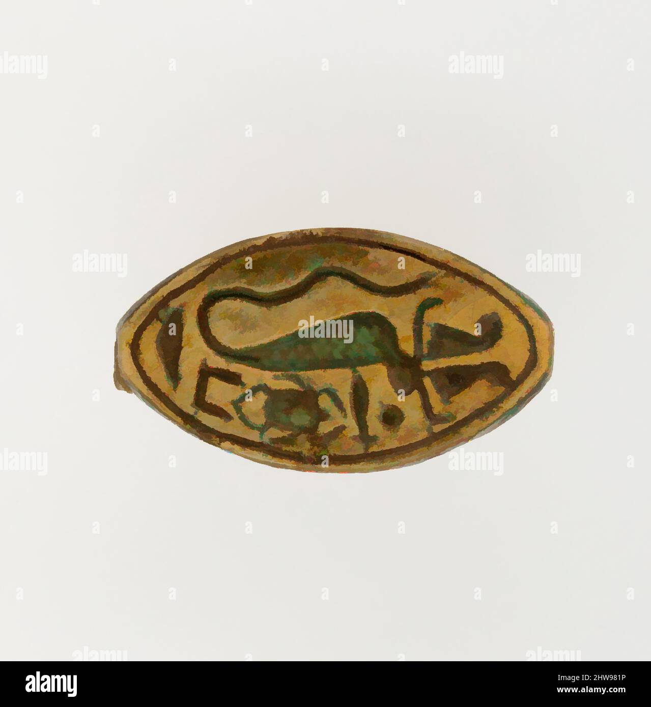 Kunst inspiriert von einem Stempelsiegel mit dem Thronnamen von Thutmose I, New Kingdom, Dynasty 18, ca. 1504–1492 v. Chr., aus Ägypten, Faience, Klassische Werke, die von Artotop mit einem Schuss Moderne modernisiert wurden. Formen, Farbe und Wert, auffällige visuelle Wirkung auf Kunst. Emotionen durch Freiheit von Kunstwerken auf zeitgemäße Weise. Eine zeitlose Botschaft, die eine wild kreative neue Richtung verfolgt. Künstler, die sich dem digitalen Medium zuwenden und die Artotop NFT erschaffen Stockfoto