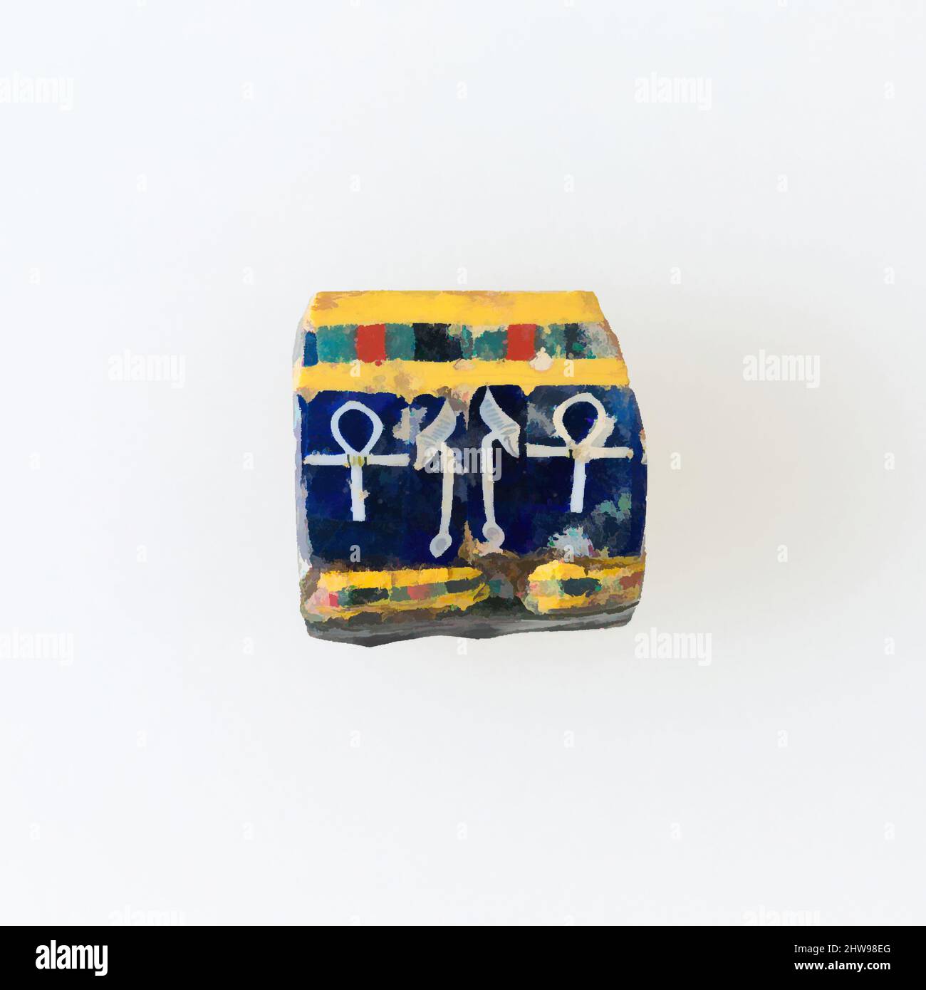 Kunst inspiriert von Inlay Fragment, ankh und war Zepter, ptolemäische Periode–römische Periode, 100 v. Chr.–100 n. Chr., aus Ägypten, Glas, H. 1,5 × W. 1,5 cm (9/16 × 9/16 in.), Eine Mosaikglas-Technik ermöglicht die Schaffung von Vielfachen eines Bildes: Eine figürliche oder Design-Komposition wurde durch Bündelung, Classic Works modernisiert von Artotop mit einem Schuss Moderne. Formen, Farbe und Wert, auffällige visuelle Wirkung auf Kunst. Emotionen durch Freiheit von Kunstwerken auf zeitgemäße Weise. Eine zeitlose Botschaft, die eine wild kreative neue Richtung verfolgt. Künstler, die sich dem digitalen Medium zuwenden und die Artotop NFT erschaffen Stockfoto