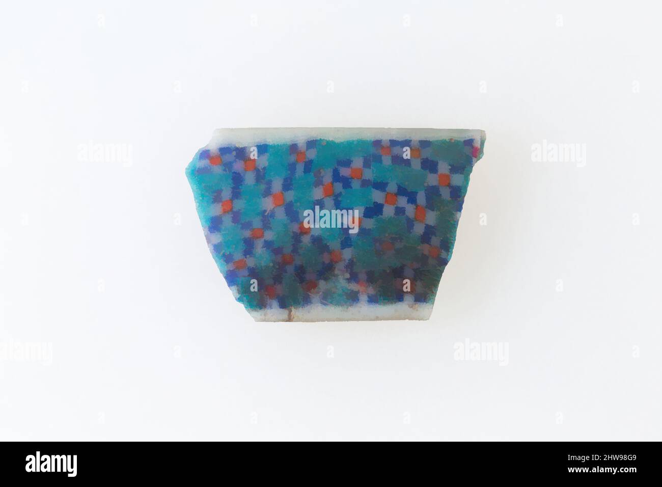 Kunst inspiriert von Inlay Fragment, patten aus Diamanten aus kleineren Quadraten, ptolemäische Periode–Römische Periode, 100 v. Chr.–100 n. Chr., aus Ägypten, Oberägypten, Theben, Glass, H. 1,9 × W. 3 cm (3/4 × 1 3/16 in.), Eine Mosaikglas-Technik ermöglicht die Schaffung von Vielfachen eines Bildes: Ein figürlicher oder, Classic Works modernisiert von Artotop mit einem Schuss Moderne. Formen, Farbe und Wert, auffällige visuelle Wirkung auf Kunst. Emotionen durch Freiheit von Kunstwerken auf zeitgemäße Weise. Eine zeitlose Botschaft, die eine wild kreative neue Richtung verfolgt. Künstler, die sich dem digitalen Medium zuwenden und die Artotop NFT erschaffen Stockfoto