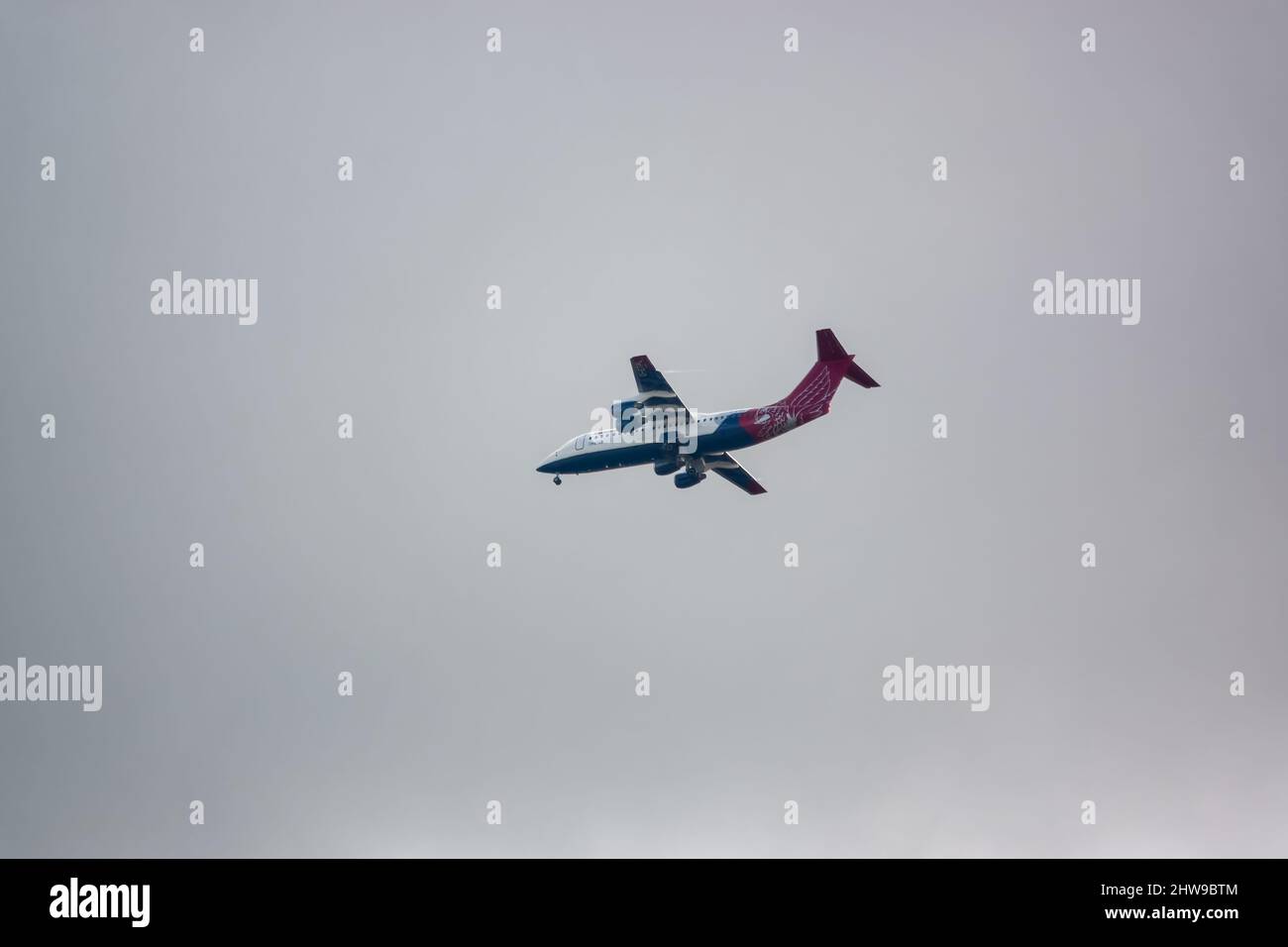 QinetiQ British Aerospace Avro 146-RJ70 G-ETPK Pilot Trainer Jet fliegt über Salisbury Plain Wiltshire Stockfoto