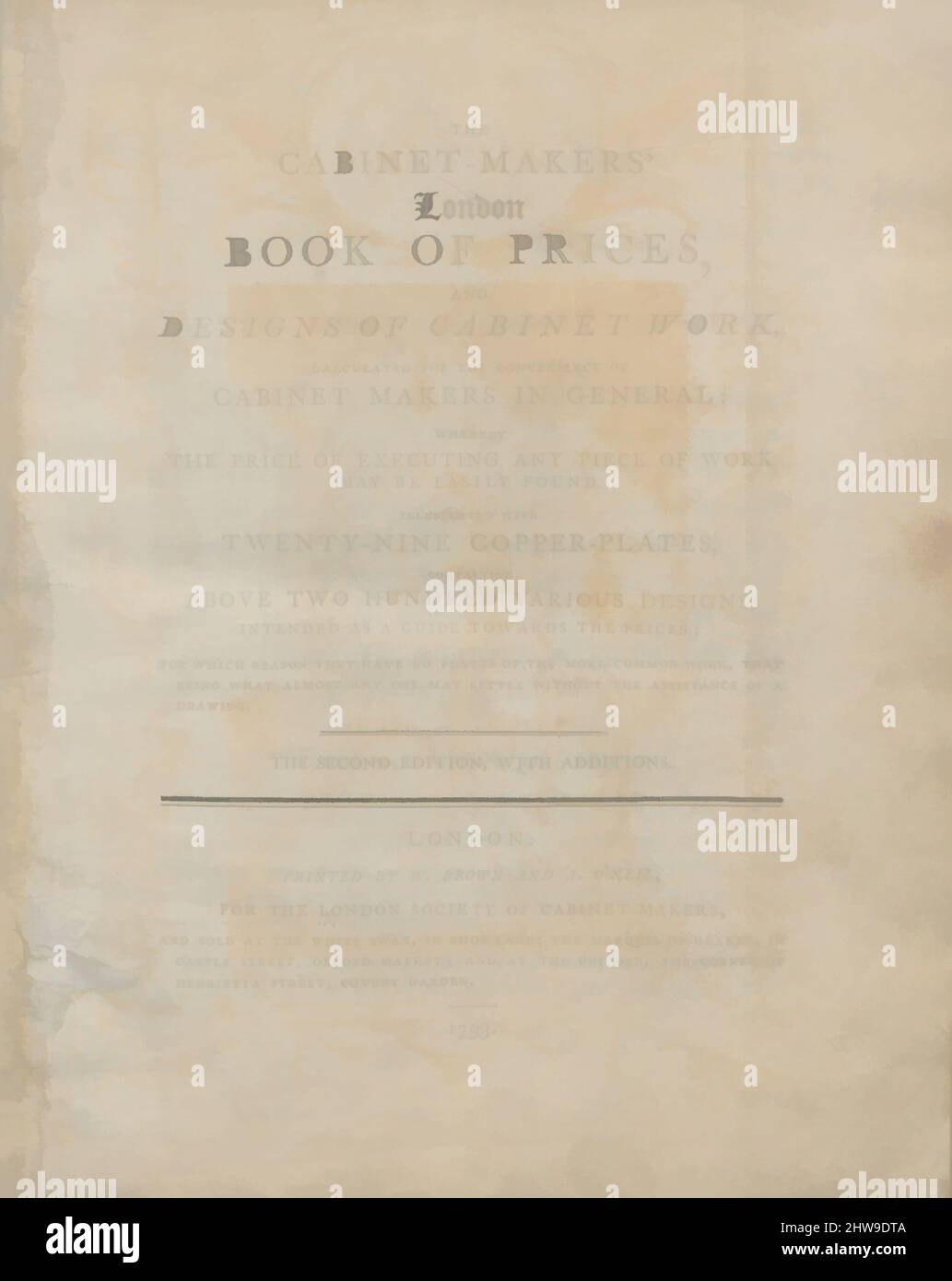Kunst, inspiriert von dem Londoner Preisbuch der Kabinettsbauer und den Entwürfen von Kabinettarbeiten, berechnet für die Bequemlichkeit der Schrankmacher im Allgemeinen, wobei der Preis für die Ausführung eines jeden Werkes leicht zu finden ist, 1793, London, xvi, 266, 24 Seiten, 29 Tellerblätter, Höhe: 10 5, Klassisches Werk, modernisiert von Artotop mit einem Schuss Modernität. Formen, Farbe und Wert, auffällige visuelle Wirkung auf Kunst. Emotionen durch Freiheit von Kunstwerken auf zeitgemäße Weise. Eine zeitlose Botschaft, die eine wild kreative neue Richtung verfolgt. Künstler, die sich dem digitalen Medium zuwenden und die Artotop NFT erschaffen Stockfoto