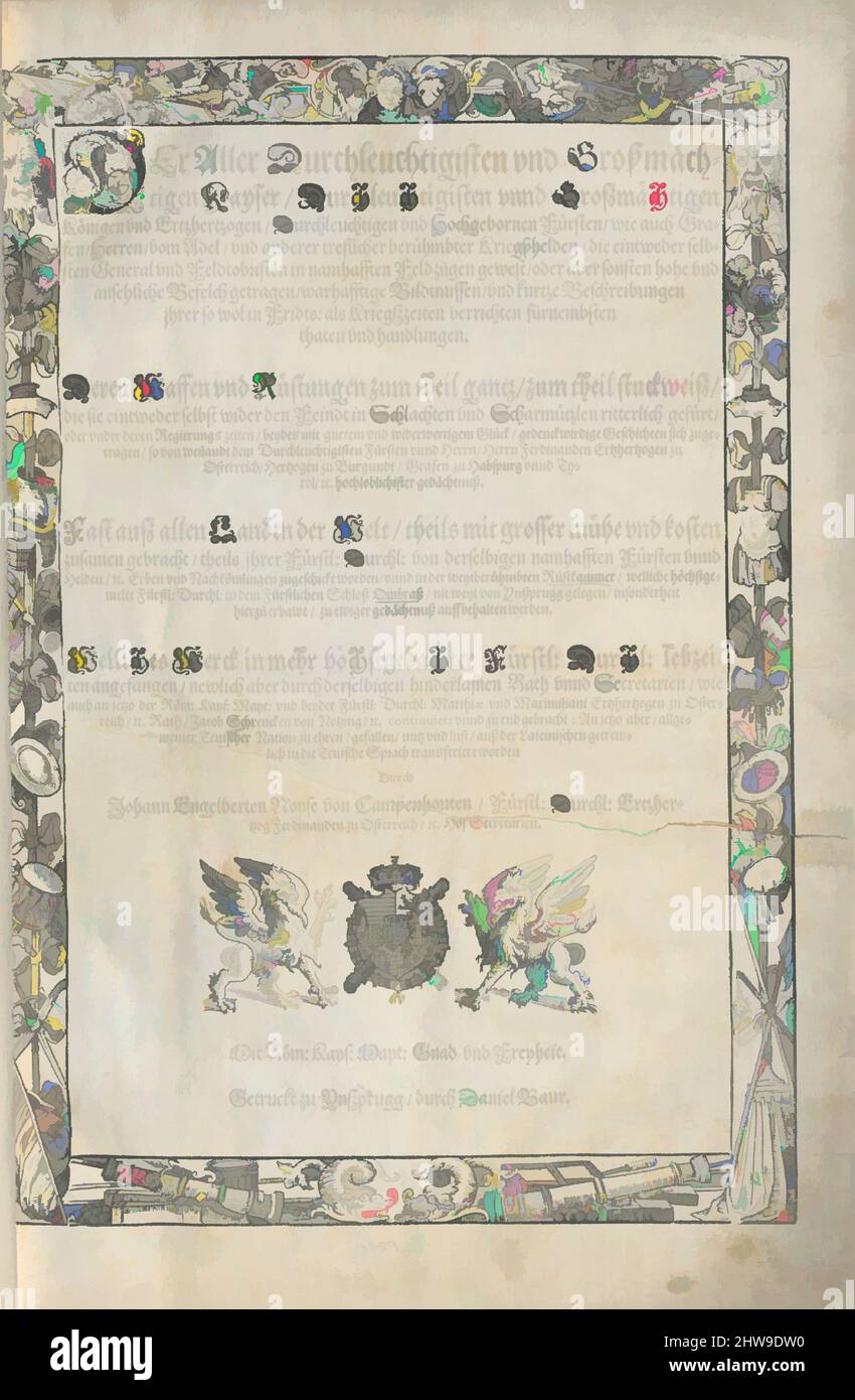 Kunst inspiriert von der aller durchleuchtigsten und grosmächtigen Kayser ... Königen ... Herren vom Adel ... Bildtnussen und kurtz Beschreibungen ihrer so wol in Fridts- als Kriegszeiten richten fürnembsten Thaten und Handlungen : deren Waffen und Rüsten ... auss allen Landen der, Classic Works Modernized by Artotop with a Splash of Modernity. Formen, Farbe und Wert, auffällige visuelle Wirkung auf Kunst. Emotionen durch Freiheit von Kunstwerken auf zeitgemäße Weise. Eine zeitlose Botschaft, die eine wild kreative neue Richtung verfolgt. Künstler, die sich dem digitalen Medium zuwenden und die Artotop NFT erschaffen Stockfoto