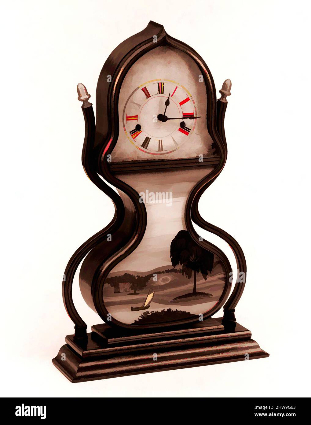 Kunst inspiriert von Acorn Clock, 1847–50, hergestellt in Bristol, Connecticut, USA, Amerikanisch, Mahagoni, laminiert, 24 3/8 x 14 5/8 x 5 1/8 Zoll (61,9 x 37,1 x 13 cm), Möbel, Forestville Manufacturing Company (1835–1853, Classic Works modernisiert von Artotop mit einem Schuss Moderne. Formen, Farbe und Wert, auffällige visuelle Wirkung auf Kunst. Emotionen durch Freiheit von Kunstwerken auf zeitgemäße Weise. Eine zeitlose Botschaft, die eine wild kreative neue Richtung verfolgt. Künstler, die sich dem digitalen Medium zuwenden und die Artotop NFT erschaffen Stockfoto