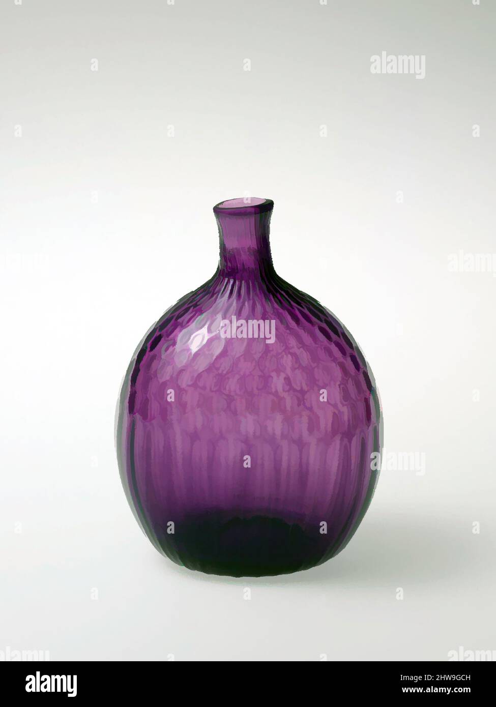 Kunst inspiriert von Pocket Bottle, 1769–74, hergestellt in Manheim, Pennsylvania, USA, Amerikanisches, mundgeblasenes Musterformglas, H. 5 1/4 Zoll (13,3 cm), Glas, der American Flint Glass Manufactory (1764–1774) zugeschrieben, Henry William Stiegel (Amerikaner (geboren in Deutschland), Köln, Klassische Werke, die von Artotop mit einem Schuss Moderne modernisiert wurden. Formen, Farbe und Wert, auffällige visuelle Wirkung auf Kunst. Emotionen durch Freiheit von Kunstwerken auf zeitgemäße Weise. Eine zeitlose Botschaft, die eine wild kreative neue Richtung verfolgt. Künstler, die sich dem digitalen Medium zuwenden und die Artotop NFT erschaffen Stockfoto