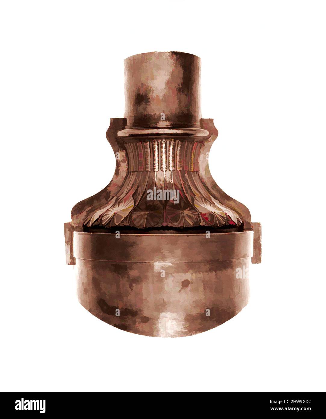 Kunst inspiriert von Full-Size-Mustern für Facsimiles der vorderen und hinteren Fußhälfte der Bryant Vase, ca. 1875, hergestellt in New York, New York, USA, Amerikaner, Kupfer, Metalllegierung, Blei, 8 7/8 x 6 1/4 x 3 1/4 Zoll (22,5 x 15,9 x 8,3 cm), Metal, Tiffany & Co. (1837–heute), als die, Classic Works von Artotop mit einem Schuss Moderne modernisiert wurde. Formen, Farbe und Wert, auffällige visuelle Wirkung auf Kunst. Emotionen durch Freiheit von Kunstwerken auf zeitgemäße Weise. Eine zeitlose Botschaft, die eine wild kreative neue Richtung verfolgt. Künstler, die sich dem digitalen Medium zuwenden und die Artotop NFT erschaffen Stockfoto