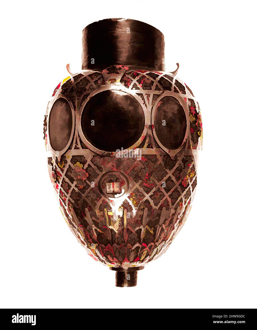 Kunst inspiriert von einem Full-Size-Muster für Faksimile der hinteren Hälfte des Körpers der Bryant Vase, ca. 1875, hergestellt in New York, New York, USA, Amerikaner, Kupfer, Metalllegierung, Blei, 18 1/2 x 11 x 5 1/2 Zoll (47 x 27,9 x 14 cm), Metal, Tiffany & Co. (1837–heute), als die ursprüngliche Bryant Vase, Classic Works modernisiert von Artotop mit einem Schuss Moderne. Formen, Farbe und Wert, auffällige visuelle Wirkung auf Kunst. Emotionen durch Freiheit von Kunstwerken auf zeitgemäße Weise. Eine zeitlose Botschaft, die eine wild kreative neue Richtung verfolgt. Künstler, die sich dem digitalen Medium zuwenden und die Artotop NFT erschaffen Stockfoto