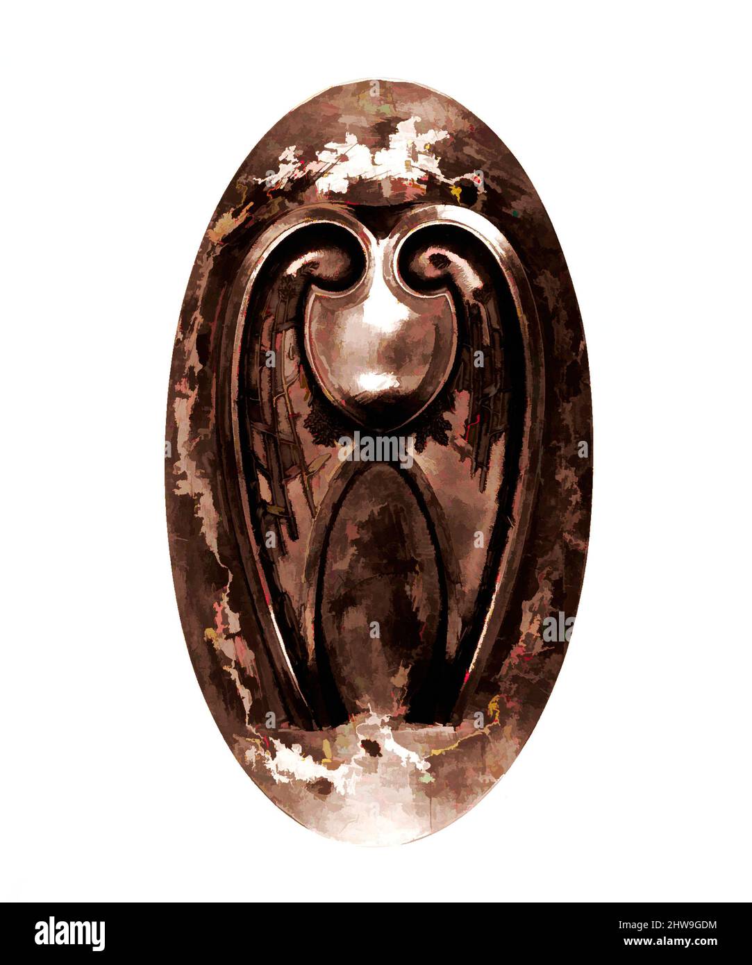 Kunst inspiriert von einem Full-Size-Muster für Facsimiles an Vorder- und Rückseite des Griffs der Bryant Vase, ca. 1875, hergestellt in New York, New York, USA, Amerikaner, Kupfer, Metalllegierung, Blei, 15 1/2 × 8 1/2 × 2 1/2 in., 16 lb. (39,4 × 21,6 × 6,4 cm, 7,3 kg), Metall, Tiffany & Co. (, Klassische Werke, die von Artotop mit einem Schuss Modernität modernisiert wurden. Formen, Farbe und Wert, auffällige visuelle Wirkung auf Kunst. Emotionen durch Freiheit von Kunstwerken auf zeitgemäße Weise. Eine zeitlose Botschaft, die eine wild kreative neue Richtung verfolgt. Künstler, die sich dem digitalen Medium zuwenden und die Artotop NFT erschaffen Stockfoto