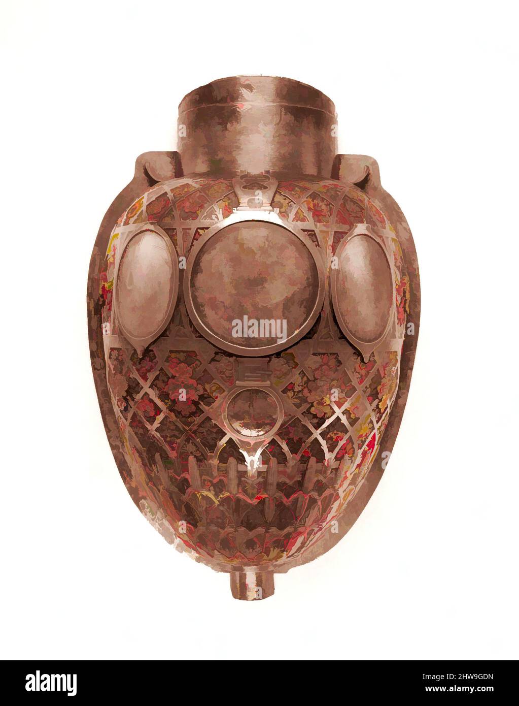 Kunst inspiriert von einem Full-Size-Muster für Faksimile der vorderen Hälfte des Korpus der Bryant Vase, ca. 1875, hergestellt in New York, New York, USA, Amerikaner, Kupfer, Metalllegierung, Blei, 18 1/2 × 12 1/2 × 5 3/4 in., 204 lb. (47 × 31,8 × 14,6 cm, 92,5 kg), Metal, Tiffany & Co. (1837–heute), Wenn, Classic Works modernisiert von Artotop mit einem Schuss Moderne. Formen, Farbe und Wert, auffällige visuelle Wirkung auf Kunst. Emotionen durch Freiheit von Kunstwerken auf zeitgemäße Weise. Eine zeitlose Botschaft, die eine wild kreative neue Richtung verfolgt. Künstler, die sich dem digitalen Medium zuwenden und die Artotop NFT erschaffen Stockfoto