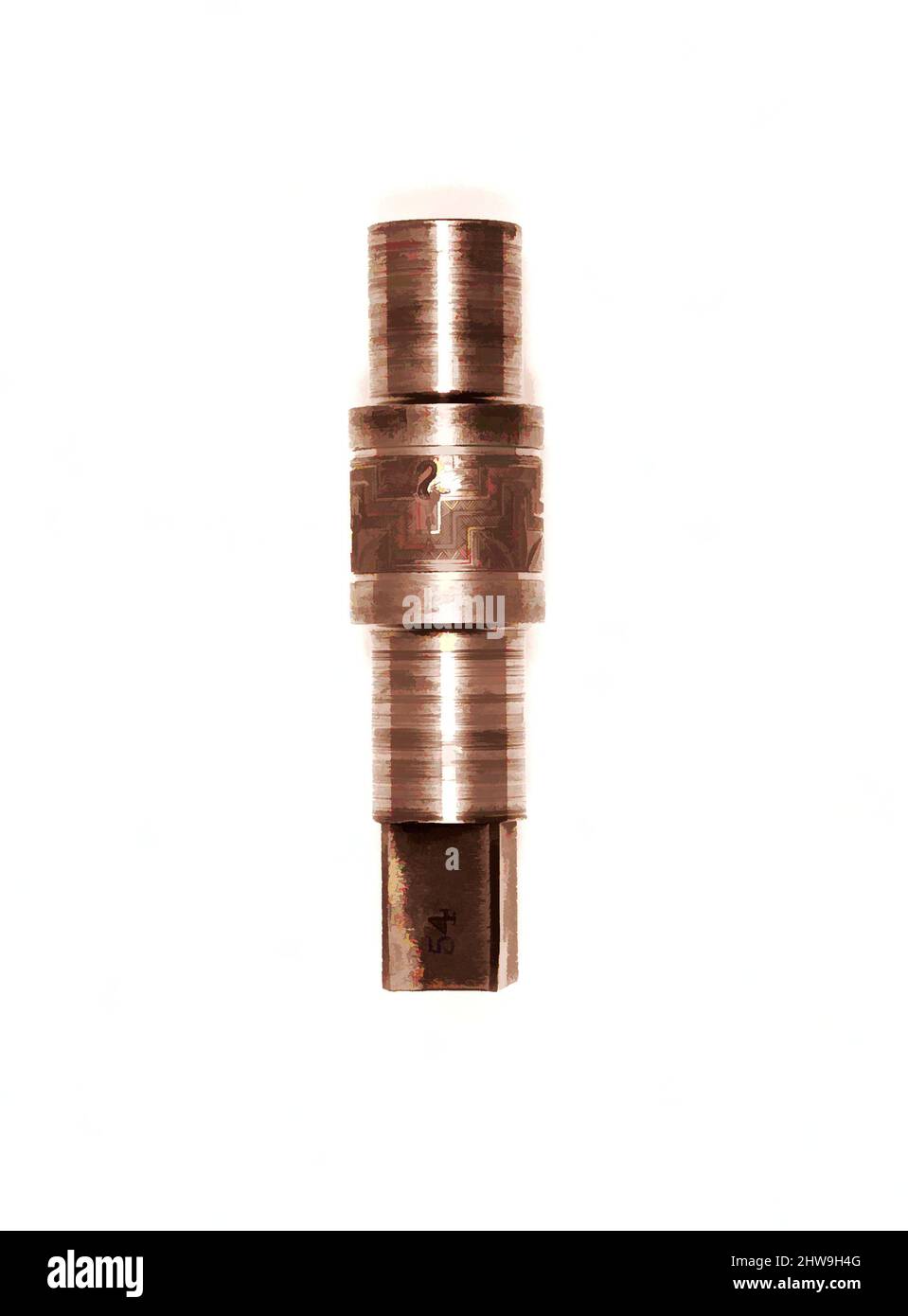 Art inspired by Roll Matrize für dekorative Bordüren auf Vase, ca. 1872, hergestellt in New York, New York, USA, American, Steel, H. 5 3/4 Zoll (14,6 cm); Durchm. 1 1/2 Zoll (3,8 cm), Metal, Tiffany & Co. (1837–heute, Klassische Werke, die von Artotop mit einem Schuss Moderne modernisiert wurden. Formen, Farbe und Wert, auffällige visuelle Wirkung auf Kunst. Emotionen durch Freiheit von Kunstwerken auf zeitgemäße Weise. Eine zeitlose Botschaft, die eine wild kreative neue Richtung verfolgt. Künstler, die sich dem digitalen Medium zuwenden und die Artotop NFT erschaffen Stockfoto