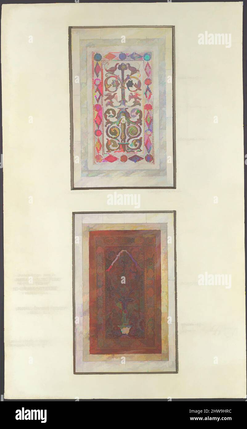Kunst inspiriert von Suggestion for Marble & Mosaic Floor, ca. 1932–33, hergestellt in New York, USA, Amerikaner, Aquarell, Gouache, Und Graphit auf cremeweißem, gewebt Papier, andere (Design): 19 1/4 x 11 13/16 Zoll (48,9 x 30 cm), Zeichnungen, Louis C. Tiffany Studios Corporation, 1932-ca. 1938, Classic Works modernisiert von Artotop mit einem Schuss Moderne. Formen, Farbe und Wert, auffällige visuelle Wirkung auf Kunst. Emotionen durch Freiheit von Kunstwerken auf zeitgemäße Weise. Eine zeitlose Botschaft, die eine wild kreative neue Richtung verfolgt. Künstler, die sich dem digitalen Medium zuwenden und die Artotop NFT erschaffen Stockfoto