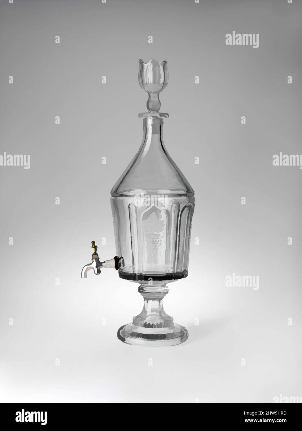 Kunst inspiriert von Wine Urn, 1869–80, hergestellt in Sandwich, Massachusetts, USA, Amerikanisches, gepresstes Glas, H. 20 7/8 Zoll (53 cm), Glass, probably Boston & Sandwich Glass Company (American, 1825–1888, Sandwich, Massachusetts), weil die Form für ein so ehrgeiziges Stück wie dieses, Classic Works modernisiert von Artotop mit einem Schuss Moderne. Formen, Farbe und Wert, auffällige visuelle Wirkung auf Kunst. Emotionen durch Freiheit von Kunstwerken auf zeitgemäße Weise. Eine zeitlose Botschaft, die eine wild kreative neue Richtung verfolgt. Künstler, die sich dem digitalen Medium zuwenden und die Artotop NFT erschaffen Stockfoto