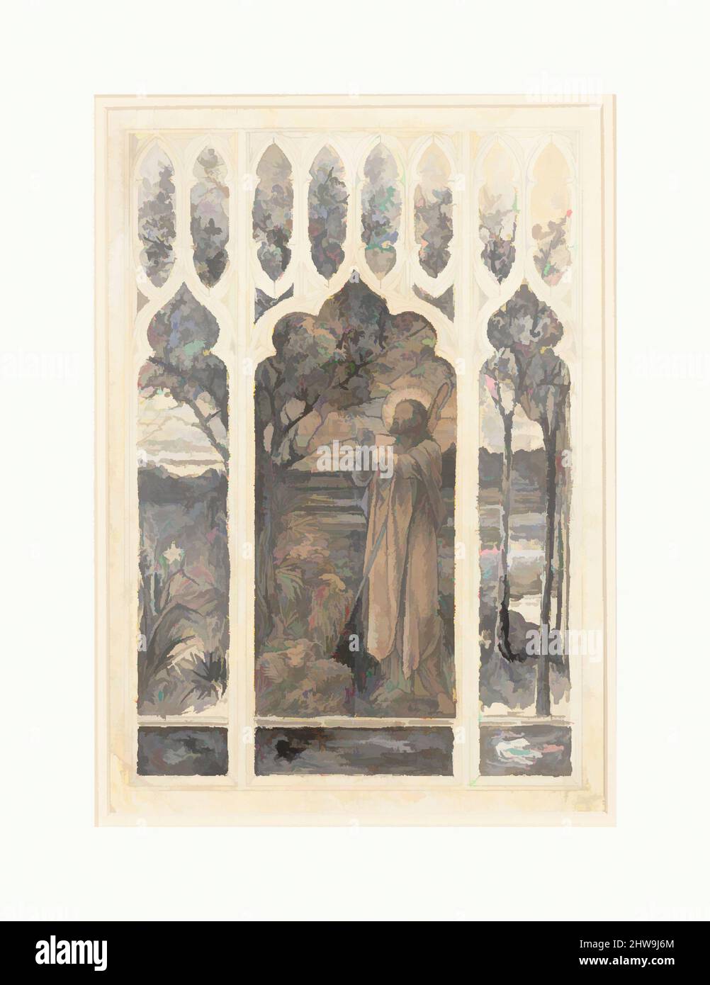 Kunst inspiriert von Prayer of the Good Shepherd, Ende 19.–Anfang 20. Jahrhundert, hergestellt in New York, USA, US-amerikanischer Carbon-Druck auf leichtem Papier, Gouache und Aquarell in Grisaille und Graphit auf cremefarbenem Wove-Papier, insgesamt: 11 3/4 x 8 7/8 Zoll (29,8 x 22,6 cm), Zeichnungen, Klassische Werke, die von Artotop mit einem Schuss Moderne modernisiert wurden. Formen, Farbe und Wert, auffällige visuelle Wirkung auf Kunst. Emotionen durch Freiheit von Kunstwerken auf zeitgemäße Weise. Eine zeitlose Botschaft, die eine wild kreative neue Richtung verfolgt. Künstler, die sich dem digitalen Medium zuwenden und die Artotop NFT erschaffen Stockfoto