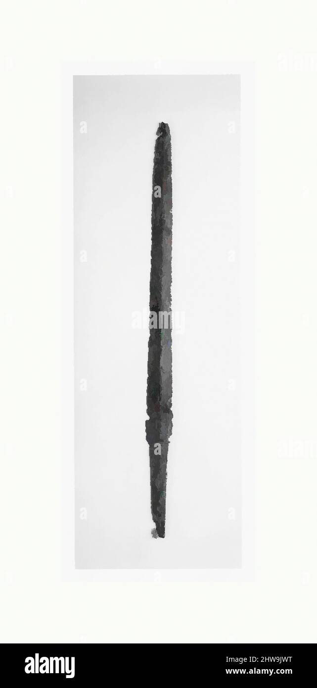 Kunst inspiriert von gerader, zweischneidiger Schwertklinge (Ken), 5. Jahrhundert, Präfektur Kumamoto, Japanisch, Stahl, L. 23 1/2 Zoll (59,7 cm), Schwerter, der ken, ein Schwert mit einer geraden zweischneidigen Klinge, basierend auf chinesischen Prototypen, wurde in Japan mindestens vom dritten Jahrhundert bis zum, Classic Works modernisiert von Artotop mit einem Schuss Moderne verwendet. Formen, Farbe und Wert, auffällige visuelle Wirkung auf Kunst. Emotionen durch Freiheit von Kunstwerken auf zeitgemäße Weise. Eine zeitlose Botschaft, die eine wild kreative neue Richtung verfolgt. Künstler, die sich dem digitalen Medium zuwenden und die Artotop NFT erschaffen Stockfoto