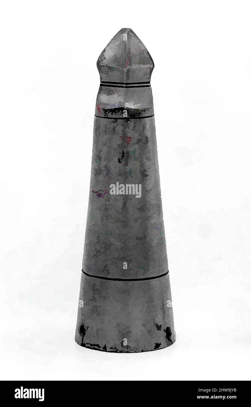 Kunst inspiriert von Lance Head for the Joust of war, Ende des 15..–Anfang des 16.. Jahrhunderts, Deutsch, Stahl, H. 8 1/2 in. (21,6 cm); Durchm. 2 5/8 Zoll (6,7 cm); D. des Sockels 5 7/8 Zoll (14,9 cm); Gewicht 1 lb. 10,6 oz. (754,1 g), Shafted Weapons, dieser Spitzlanzkopf wurde für die Scharfrennen oder, Classic Works von Artotop mit einem Schuss Moderne modernisiert. Formen, Farbe und Wert, auffällige visuelle Wirkung auf Kunst. Emotionen durch Freiheit von Kunstwerken auf zeitgemäße Weise. Eine zeitlose Botschaft, die eine wild kreative neue Richtung verfolgt. Künstler, die sich dem digitalen Medium zuwenden und die Artotop NFT erschaffen Stockfoto