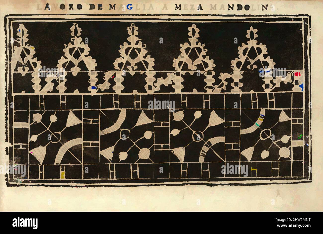 Kunst inspiriert von Zeichnungen und Druckgrafiken, Buchdrucke Ornament & Architektur, Studio delle virtuose Dame, Seite 33 (recto), Designer, Verlag, Klassische Werke, die von Artotop mit einem Schuss Moderne modernisiert wurden. Formen, Farbe und Wert, auffällige visuelle Wirkung auf Kunst. Emotionen durch Freiheit von Kunstwerken auf zeitgemäße Weise. Eine zeitlose Botschaft, die eine wild kreative neue Richtung verfolgt. Künstler, die sich dem digitalen Medium zuwenden und die Artotop NFT erschaffen Stockfoto