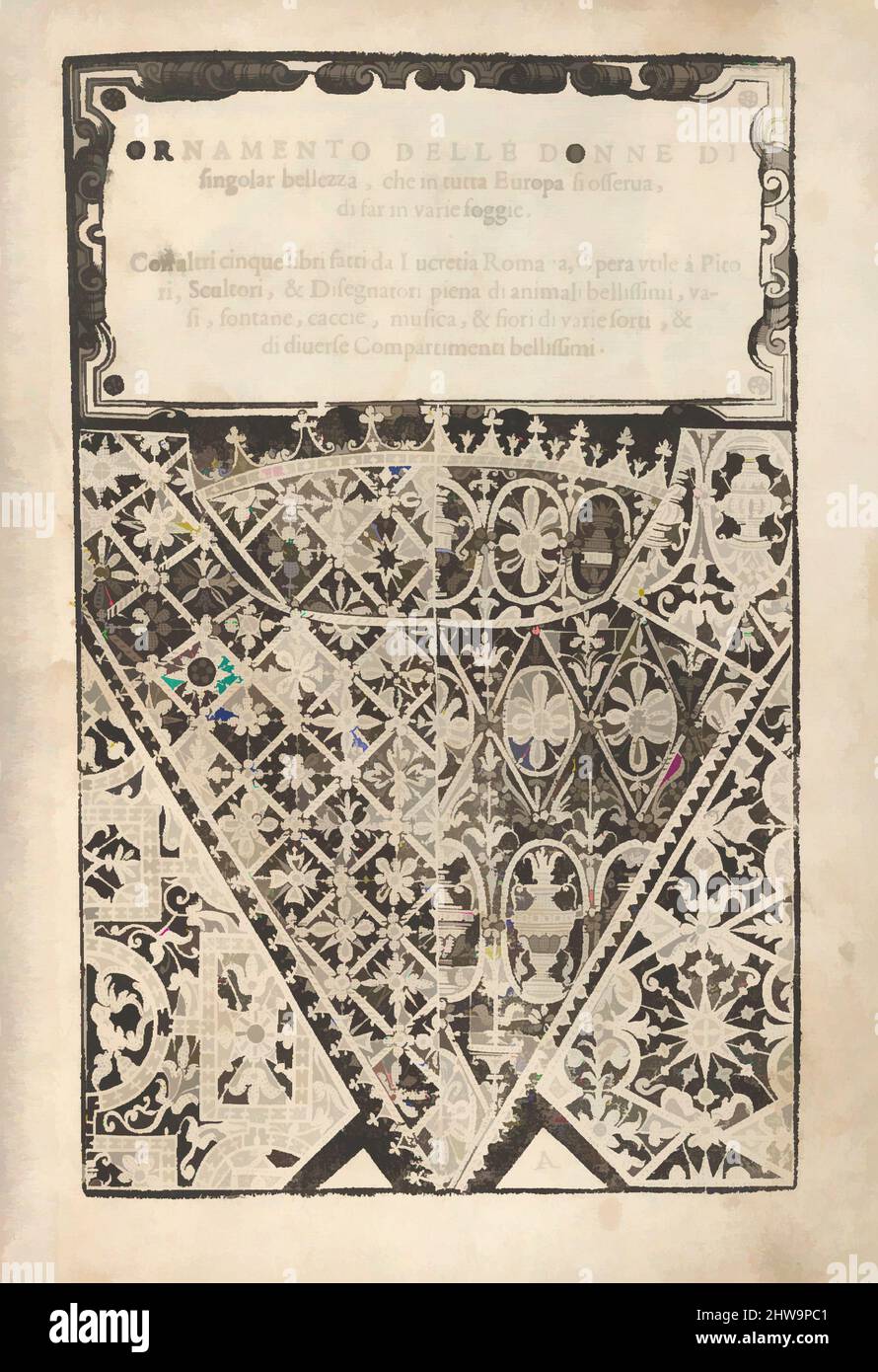 Kunst inspiriert von Zeichnungen und Drucken, Buchdrucke Ornament & Architektur, Ornamento nobile...Fatta da Lucretia Romana (Libro V der Corona, Klassische Werke von Artotop mit einem Schuss Moderne modernisiert. Formen, Farbe und Wert, auffällige visuelle Wirkung auf Kunst. Emotionen durch Freiheit von Kunstwerken auf zeitgemäße Weise. Eine zeitlose Botschaft, die eine wild kreative neue Richtung verfolgt. Künstler, die sich dem digitalen Medium zuwenden und die Artotop NFT erschaffen Stockfoto