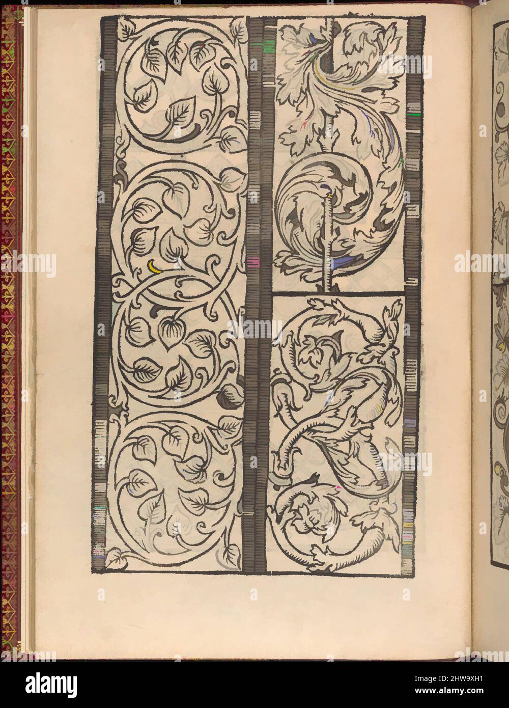 Kunst inspiriert von Zeichnungen und Druckgrafiken, Buchdrucke Ornament & Architektur, Modelbuch New, aller Art, Nehens und Stickens (Seite 6V), Verlag, Klassische Werke, die von Artotop mit einem Schuss Moderne modernisiert wurden. Formen, Farbe und Wert, auffällige visuelle Wirkung auf Kunst. Emotionen durch Freiheit von Kunstwerken auf zeitgemäße Weise. Eine zeitlose Botschaft, die eine wild kreative neue Richtung verfolgt. Künstler, die sich dem digitalen Medium zuwenden und die Artotop NFT erschaffen Stockfoto