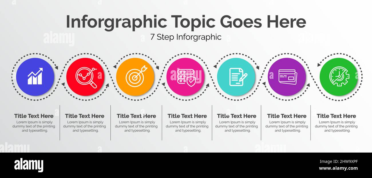 7 Schritte Infografiken Designvorlage - Diagramm, Tortendiagramm, Workflow-Layout, Radsportdiagramm, Broschüre, Bericht, Präsentation, Webdesign, editierbar,Vektor Stock Vektor