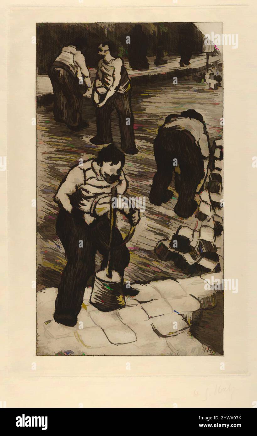 Kunst inspiriert von Zeichnungen und Druckgrafiken, Print, Straßenfertiger (Les Paveurs), L'Estampe originale, Album VIII, Künstler, Verleger, Henri-Gabriel Ibels, Classic Works modernisiert von Artotop mit einem Schuss Moderne. Formen, Farbe und Wert, auffällige visuelle Wirkung auf Kunst. Emotionen durch Freiheit von Kunstwerken auf zeitgemäße Weise. Eine zeitlose Botschaft, die eine wild kreative neue Richtung verfolgt. Künstler, die sich dem digitalen Medium zuwenden und die Artotop NFT erschaffen Stockfoto