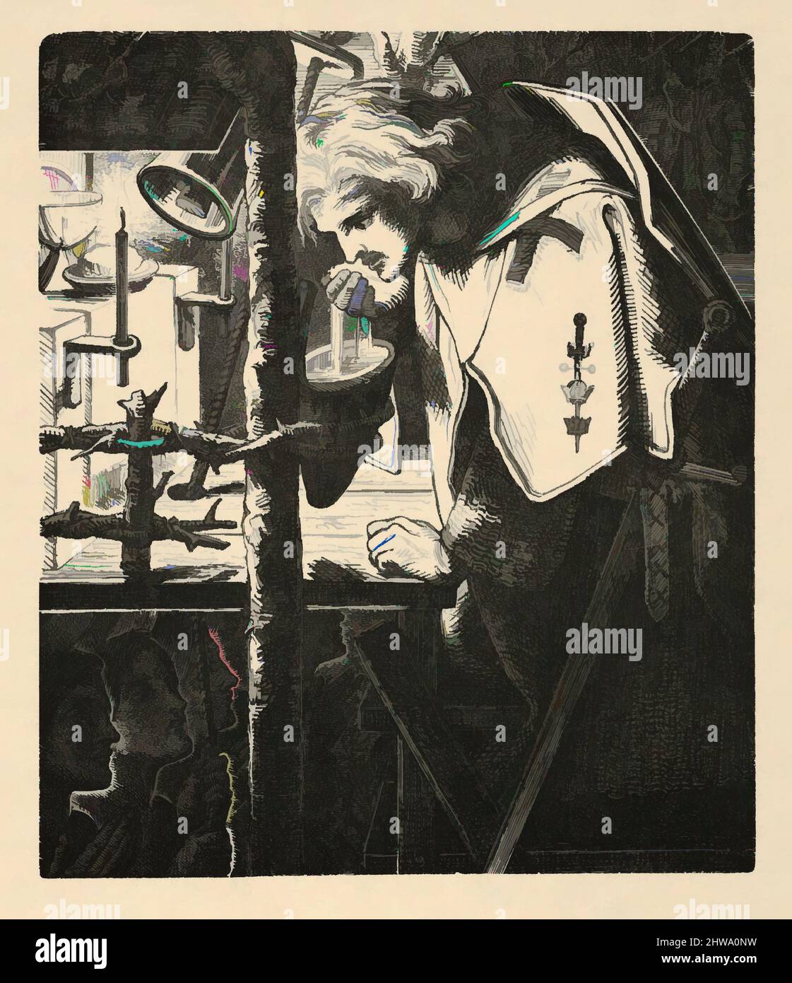 Von Zeichnungen und Druckgrafiken inspirierte Kunst, Print, Sir Galahad (aus Tennysons Gedichten, New York, 1903), Künstler, Kupferstecher, Danach Dante Gabriel Rossetti, Classic Works modernisiert von Artotop mit einem Schuss Moderne. Formen, Farbe und Wert, auffällige visuelle Wirkung auf Kunst. Emotionen durch Freiheit von Kunstwerken auf zeitgemäße Weise. Eine zeitlose Botschaft, die eine wild kreative neue Richtung verfolgt. Künstler, die sich dem digitalen Medium zuwenden und die Artotop NFT erschaffen Stockfoto