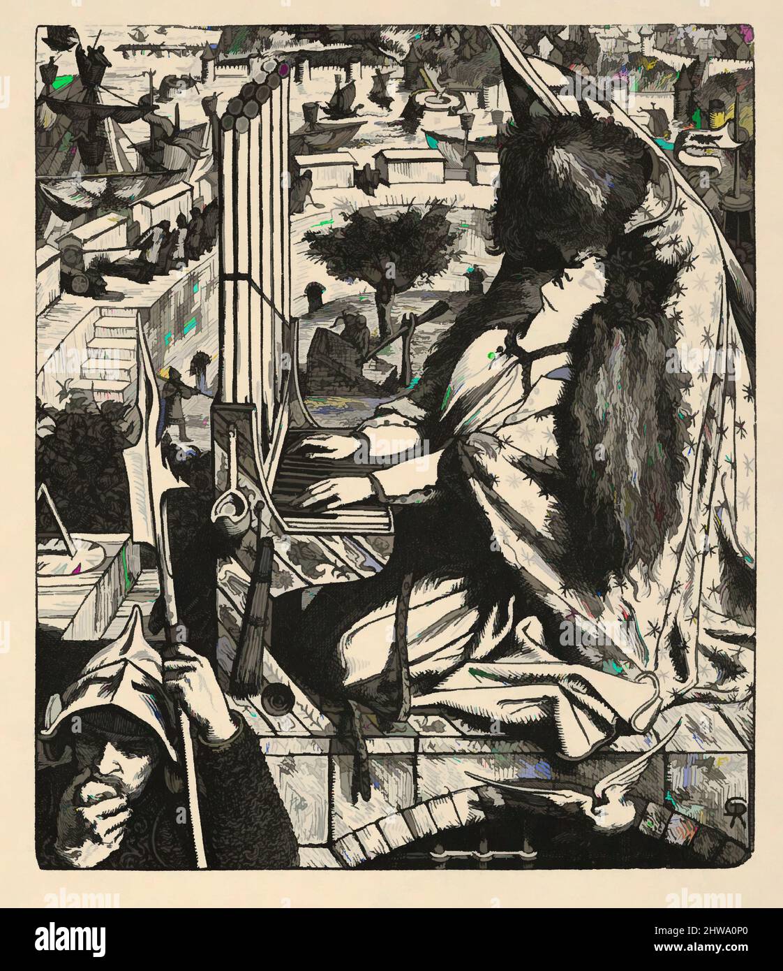 Kunst inspiriert von Zeichnungen und Druckgrafiken, Print, St. Cecily / Cecilia (Illustration for the Palace of Art in Tennyson's Poems, New York, 1903, Klassische Werke, die von Artotop mit einem Schuss Moderne modernisiert wurden. Formen, Farbe und Wert, auffällige visuelle Wirkung auf Kunst. Emotionen durch Freiheit von Kunstwerken auf zeitgemäße Weise. Eine zeitlose Botschaft, die eine wild kreative neue Richtung verfolgt. Künstler, die sich dem digitalen Medium zuwenden und die Artotop NFT erschaffen Stockfoto