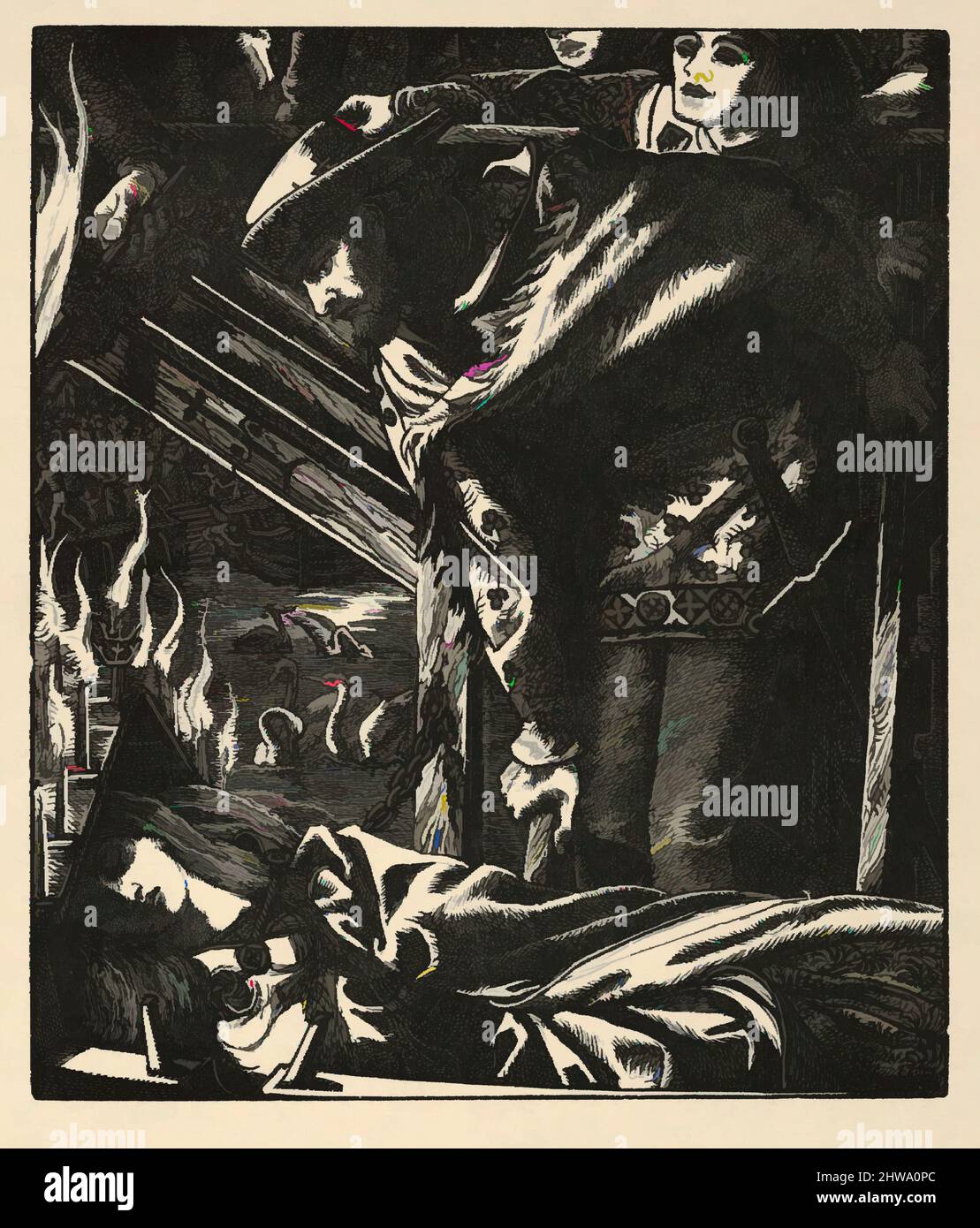 Kunst inspiriert von der Lady of Shalott (aus Tennysons Gedichten, New York, 1903), Künstlerin, Kupferstecherin, Danach Dante Gabriel Rossetti, Classic Works modernisiert von Artotop mit einem Schuss Moderne. Formen, Farbe und Wert, auffällige visuelle Wirkung auf Kunst. Emotionen durch Freiheit von Kunstwerken auf zeitgemäße Weise. Eine zeitlose Botschaft, die eine wild kreative neue Richtung verfolgt. Künstler, die sich dem digitalen Medium zuwenden und die Artotop NFT erschaffen Stockfoto