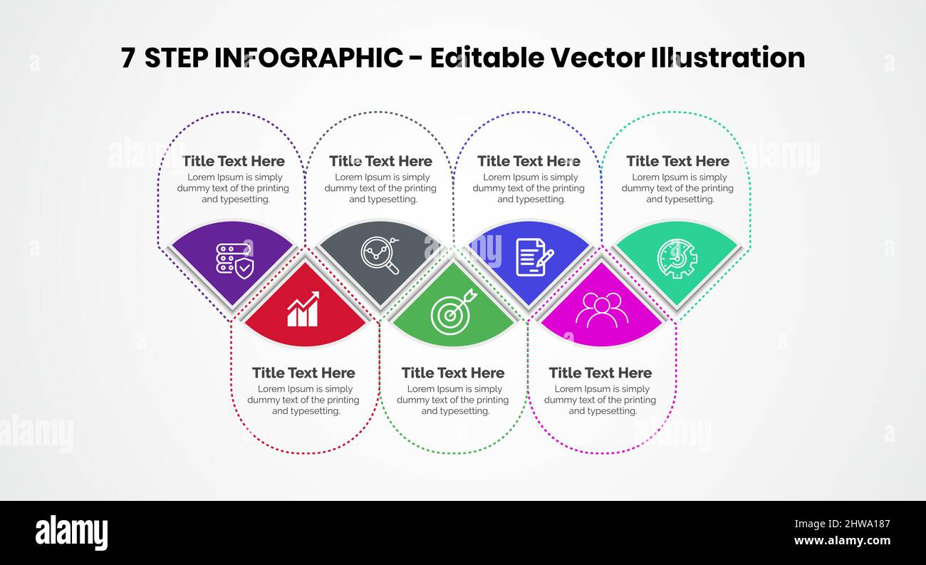 7 Schritte Infografiken Designvorlage - Diagramm, Tortendiagramm, Workflow-Layout, Radsportdiagramm, Broschüre, Bericht, Präsentation, Webdesign Vektor Stock Vektor