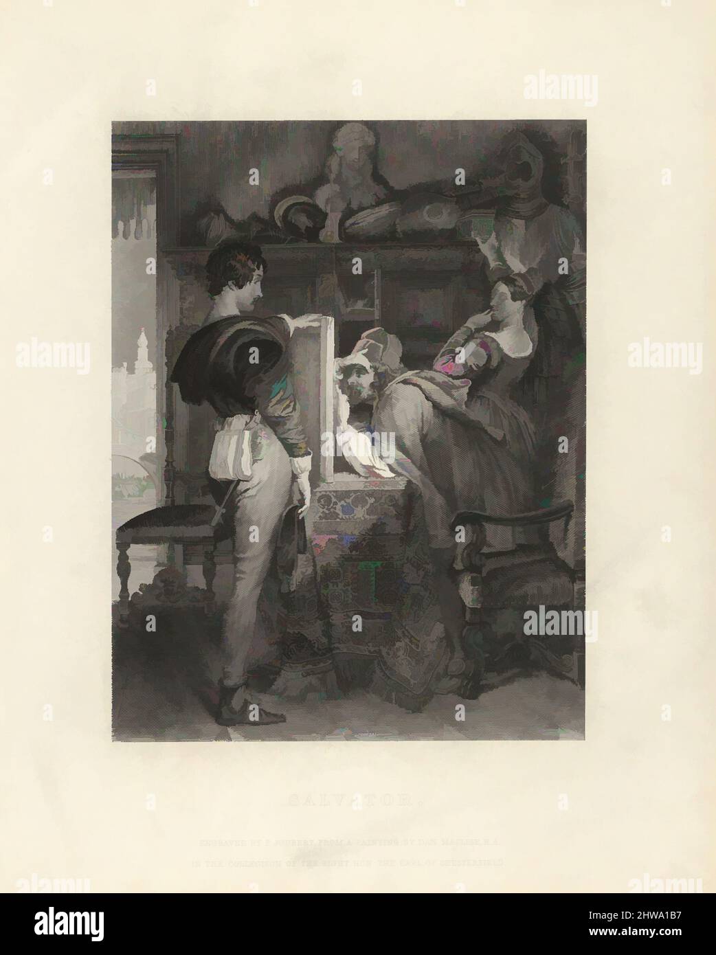 Kunst inspiriert von Zeichnungen und Druckgrafiken, Print, Salvator, aus dem Art Journal 1848, gegenüber S. 252, Künstler, nach, Ferdinand Joubert, Klassische Werke, die von Artotop mit einem Hauch von Moderne modernisiert wurden. Formen, Farbe und Wert, auffällige visuelle Wirkung auf Kunst. Emotionen durch Freiheit von Kunstwerken auf zeitgemäße Weise. Eine zeitlose Botschaft, die eine wild kreative neue Richtung verfolgt. Künstler, die sich dem digitalen Medium zuwenden und die Artotop NFT erschaffen Stockfoto