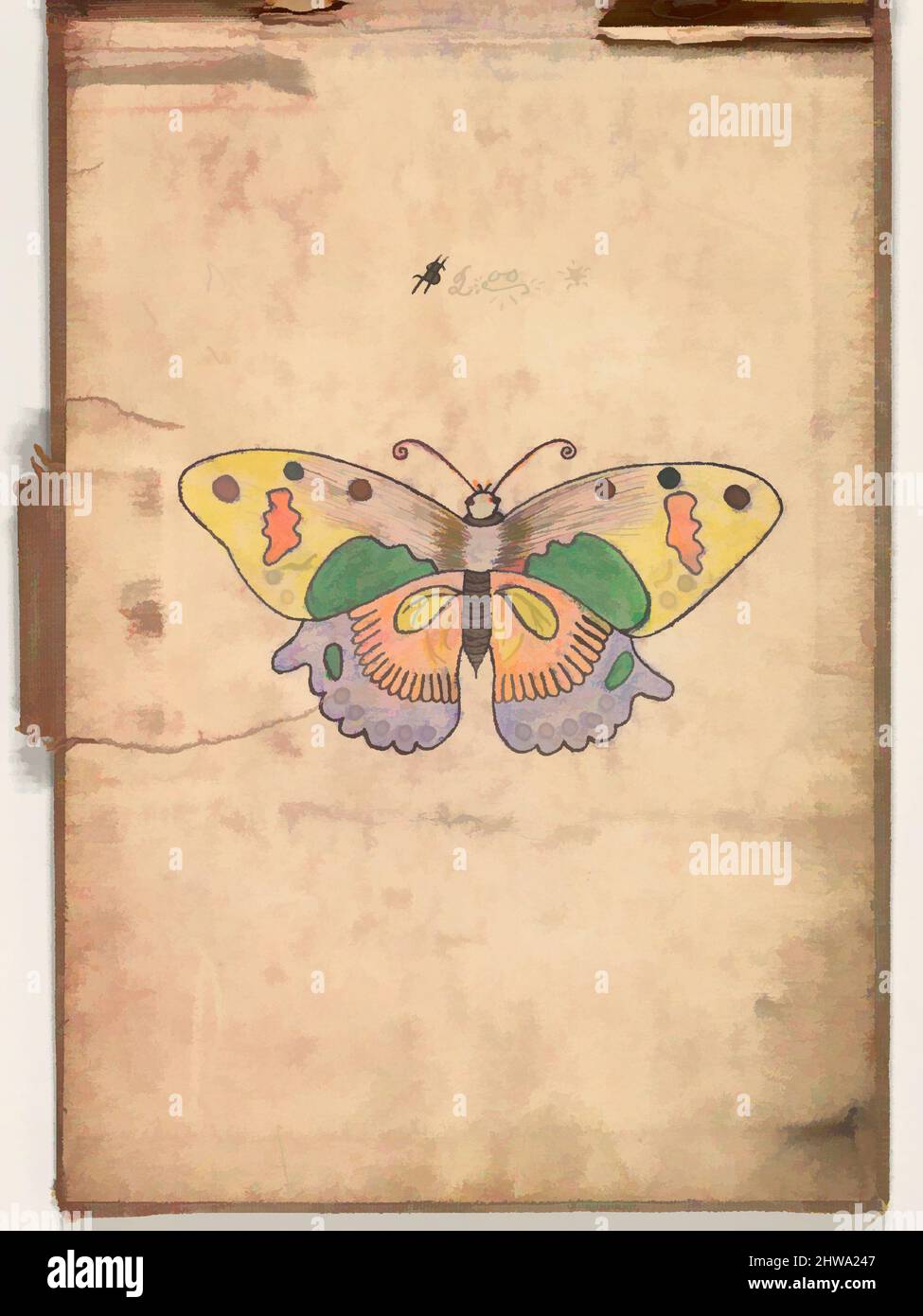 Kunst inspiriert von Zeichnungen und Druckgrafiken, Zeichnungen Ephemera, Tattoo Design for a Butterfly, Künstler, Clark & Sellers, Amerikaner, aktiv 20. Jahrhundert, Klassische Werke, die von Artotop mit einem Hauch von Moderne modernisiert wurden. Formen, Farbe und Wert, auffällige visuelle Wirkung auf Kunst. Emotionen durch Freiheit von Kunstwerken auf zeitgemäße Weise. Eine zeitlose Botschaft, die eine wild kreative neue Richtung verfolgt. Künstler, die sich dem digitalen Medium zuwenden und die Artotop NFT erschaffen Stockfoto
