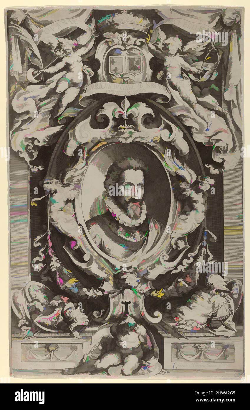 Kunst inspiriert von Zeichnungen und Drucken, Print, Porträt von König Heinrich IV. Von Frankreich in einer dekorativen Grenze, Künstler, Cherubino Alberti, Klassische Werke von Artotop mit einem Schuss Moderne modernisiert. Formen, Farbe und Wert, auffällige visuelle Wirkung auf Kunst. Emotionen durch Freiheit von Kunstwerken auf zeitgemäße Weise. Eine zeitlose Botschaft, die eine wild kreative neue Richtung verfolgt. Künstler, die sich dem digitalen Medium zuwenden und die Artotop NFT erschaffen Stockfoto